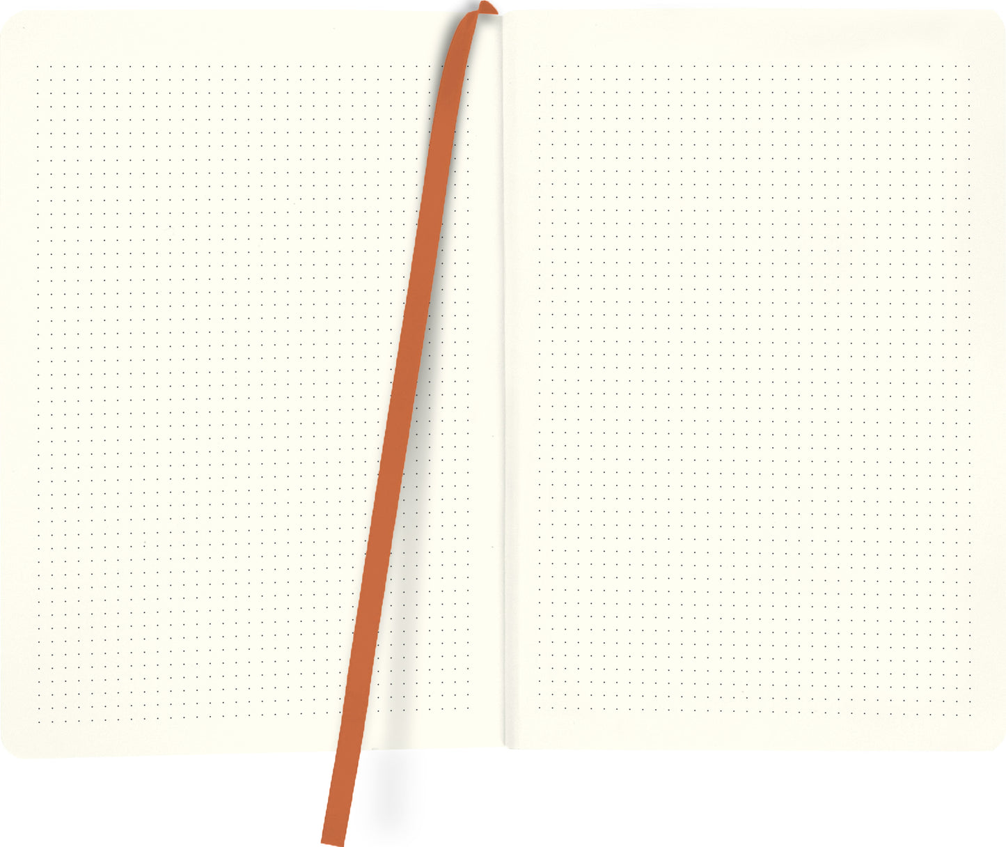 Gezeigt wird eine Innen- oder Zusatzansicht von „myNOTES Notizbuch A5: Life is beautiful“. Die Seiten sind in einem sanften Beige gehalten und mit einem feinen Punktmuster versehen, das eine übersichtliche Struktur bietet. In der Mitte des Notizbuchs verläuft ein orangefarbenes Leseband, das farbliche Akzente setzt. Die Typografie ist schlicht und klar, was die Nutzung und das Schreiben erleichtert.