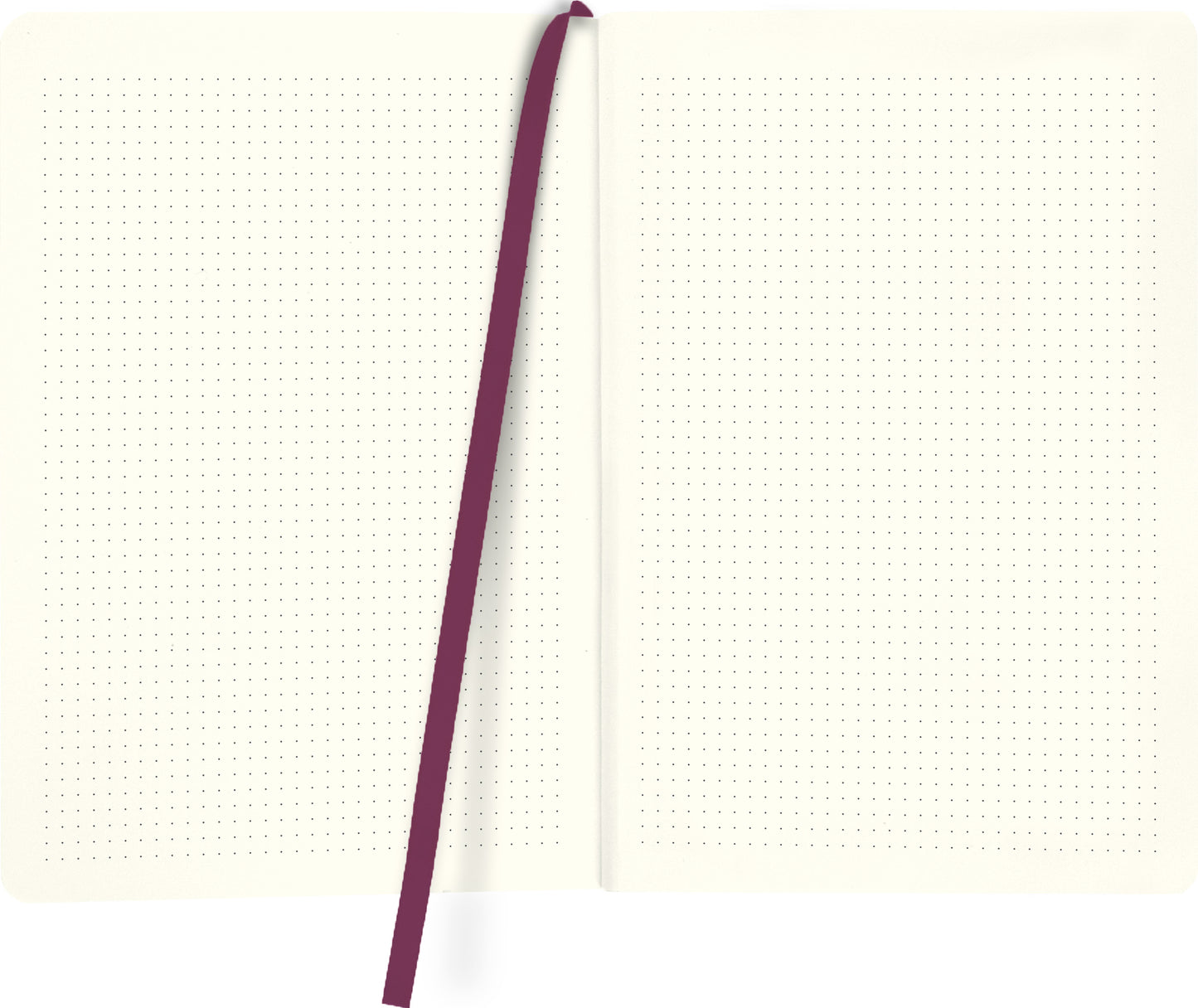 Gezeigt wird eine Innen- oder Zusatzansicht von „myNOTES Notizbuch A5: Gedankenmalerei“. Die Seite ist in einem sanften Cremefarbton gehalten und weist ein feines Punktmuster auf, das für strukturierte Notizen sorgt. In der Mitte des Notizbuchs liegt ein dunkelrot gefärbtes Lesezeichen, das einen eleganten Kontrast zur hellen Seite bildet. Die klare Typografie unterstützt die funktionale Gestaltung und sorgt für Lesefreundlichkeit.