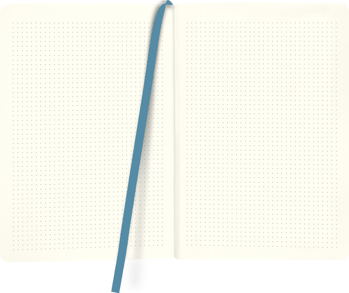 Gezeigt wird eine Innen- oder Zusatzansicht von „myNOTES Notizbuch A5: No Risk no magic“. Die Doppelseite zeigt ein leicht cremefarbenes Papier mit feinen, blauen Punkten, die das Schreiben und Zeichnen erleichtern. In der Mitte befindet sich ein auffälliges, türkisfarbenes Lesezeichen, das elegant zwischen den Seiten liegt. Die sanften Farben und die klare Typografie schaffen eine ansprechende und moderne Atmosphäre, die zur Kreativität anregt.