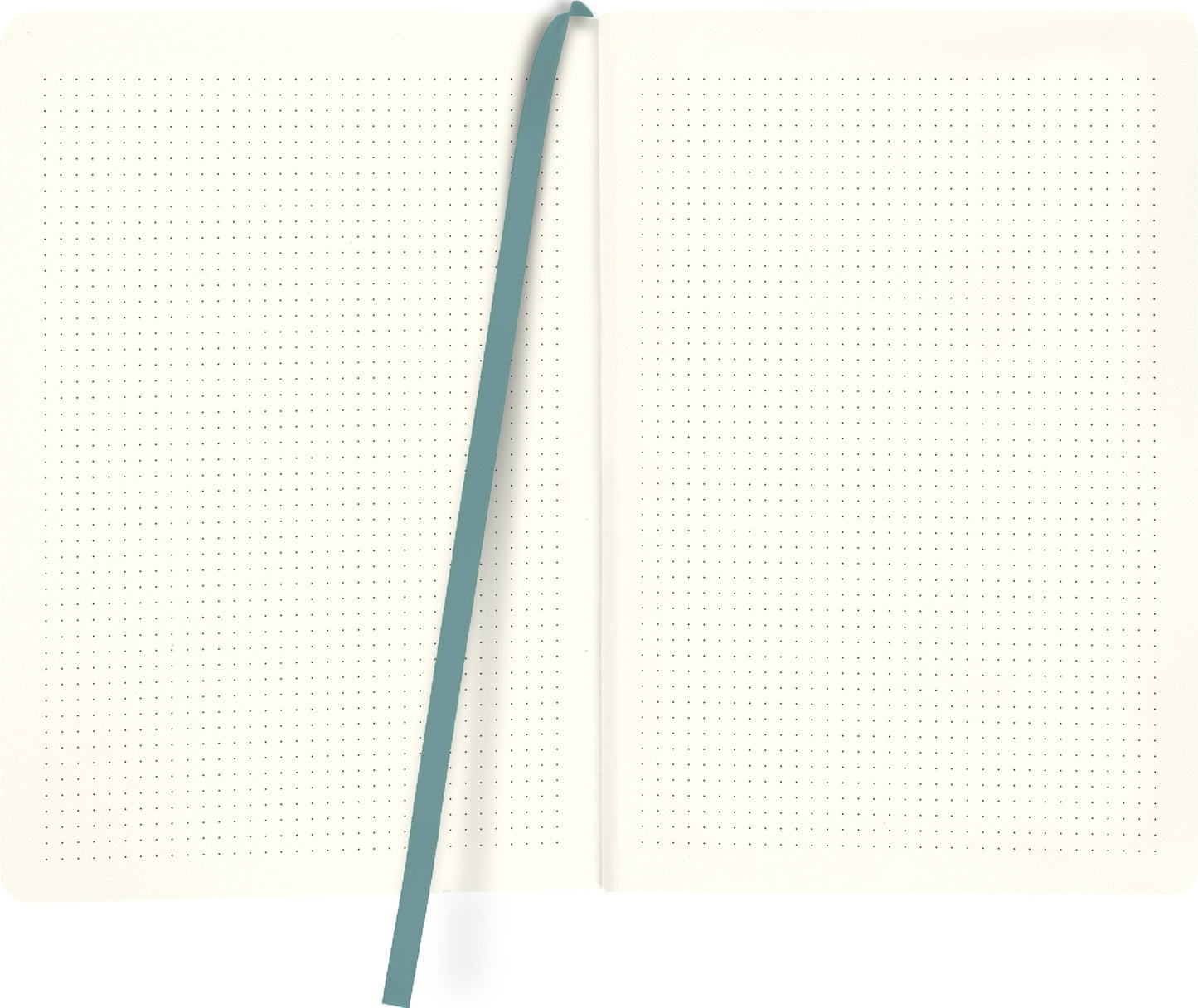 Gezeigt wird eine Innenansicht von „myNOTES Notizbuch A5: Dream Big“. Die beiden Seiten des Notizbuchs sind beige und mit einem feinen, gedruckten Punktraster versehen. In der Mitte liegt ein farblich abgestimmtes, mintgrünes Lesebändchen. Die klare, gut lesbare Typografie unterstreicht die einfache Handhabung des Notizbuchs, während die sanften Farbnuancen einen einladenden und inspirierenden Eindruck vermitteln.