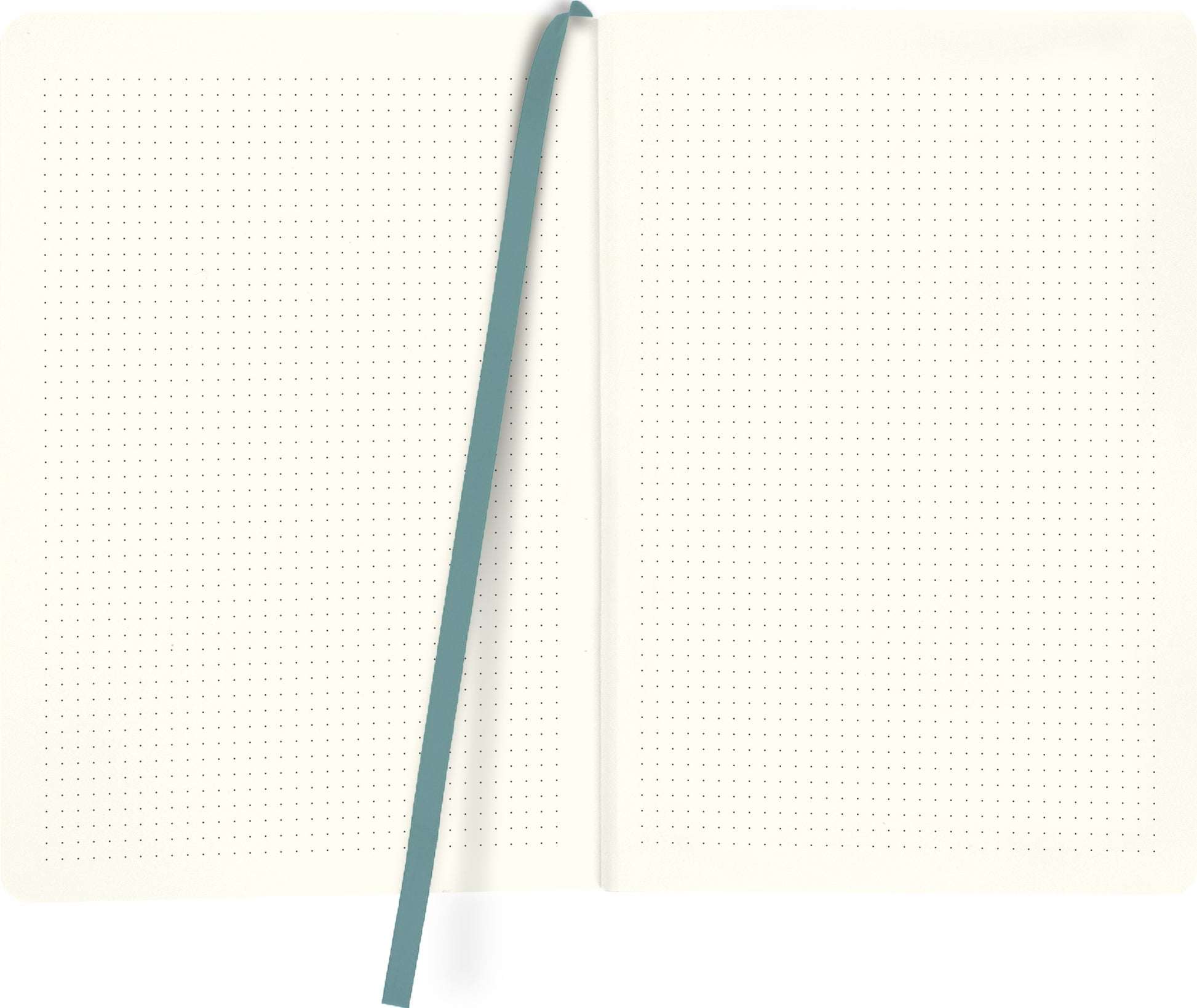 Gezeigt wird eine Innenansicht von „myNOTES Notizbuch A5: Dream Big“. Die beiden Seiten des Notizbuchs sind beige und mit einem feinen, gedruckten Punktraster versehen. In der Mitte liegt ein farblich abgestimmtes, mintgrünes Lesebändchen. Die klare, gut lesbare Typografie unterstreicht die einfache Handhabung des Notizbuchs, während die sanften Farbnuancen einen einladenden und inspirierenden Eindruck vermitteln.