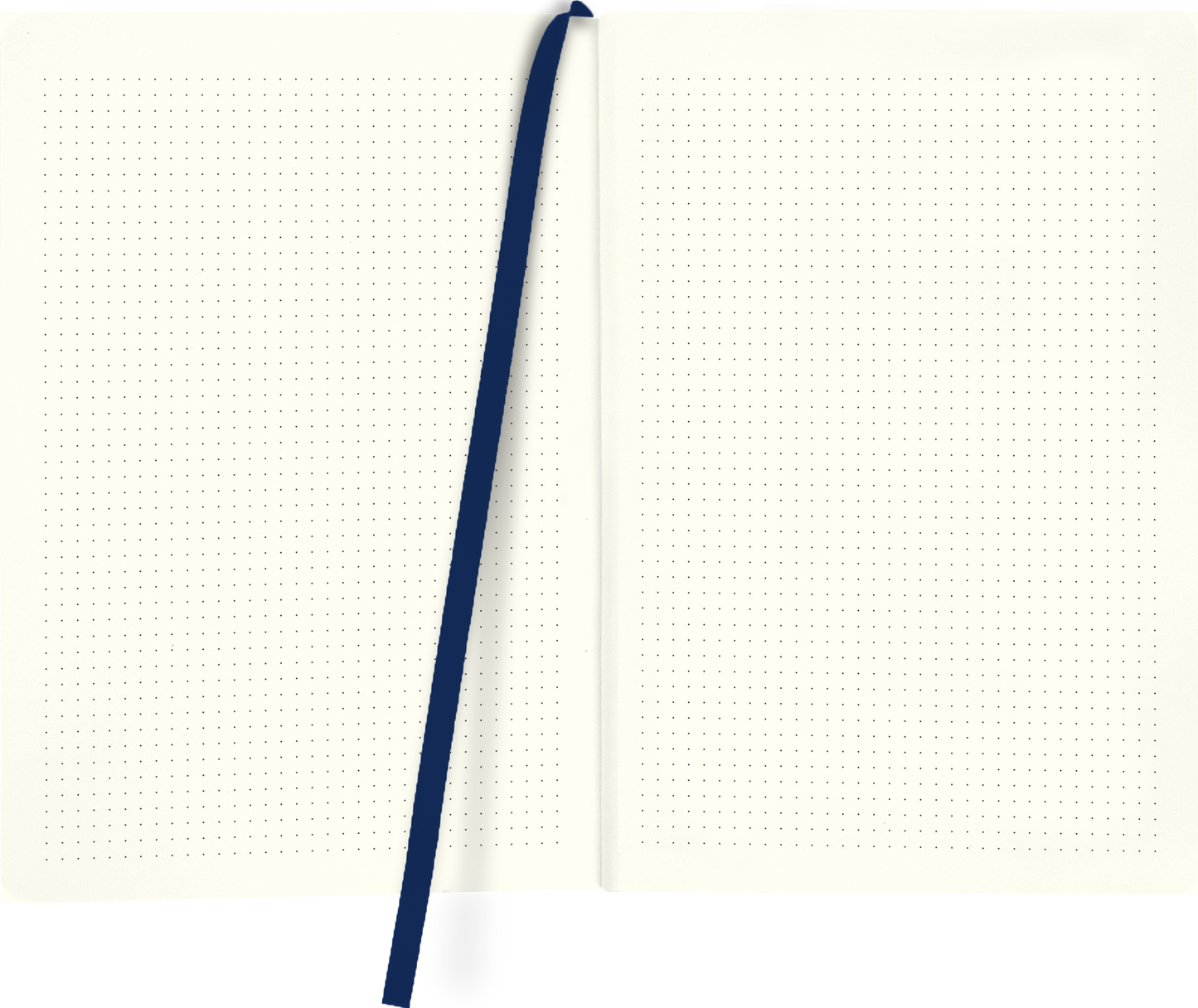 Gezeigt wird eine Innen- oder Zusatzansicht von „myNOTES Notizbuch A5: Meer“. Die doppelseitige Seitenansicht zeigt eine helle, cremefarbene Hintergrundfarbe mit feinen, dezenten Punkten, die regelmäßig über die Seiten verteilt sind. Ein dunkelblaues Leseband ergänzt das Design und sorgt für eine praktische Handhabung. Die klare Typografie und das minimalistische Layout fördern eine einfache Nutzung und bieten Raum für persönliche Notizen und Entwürfe.