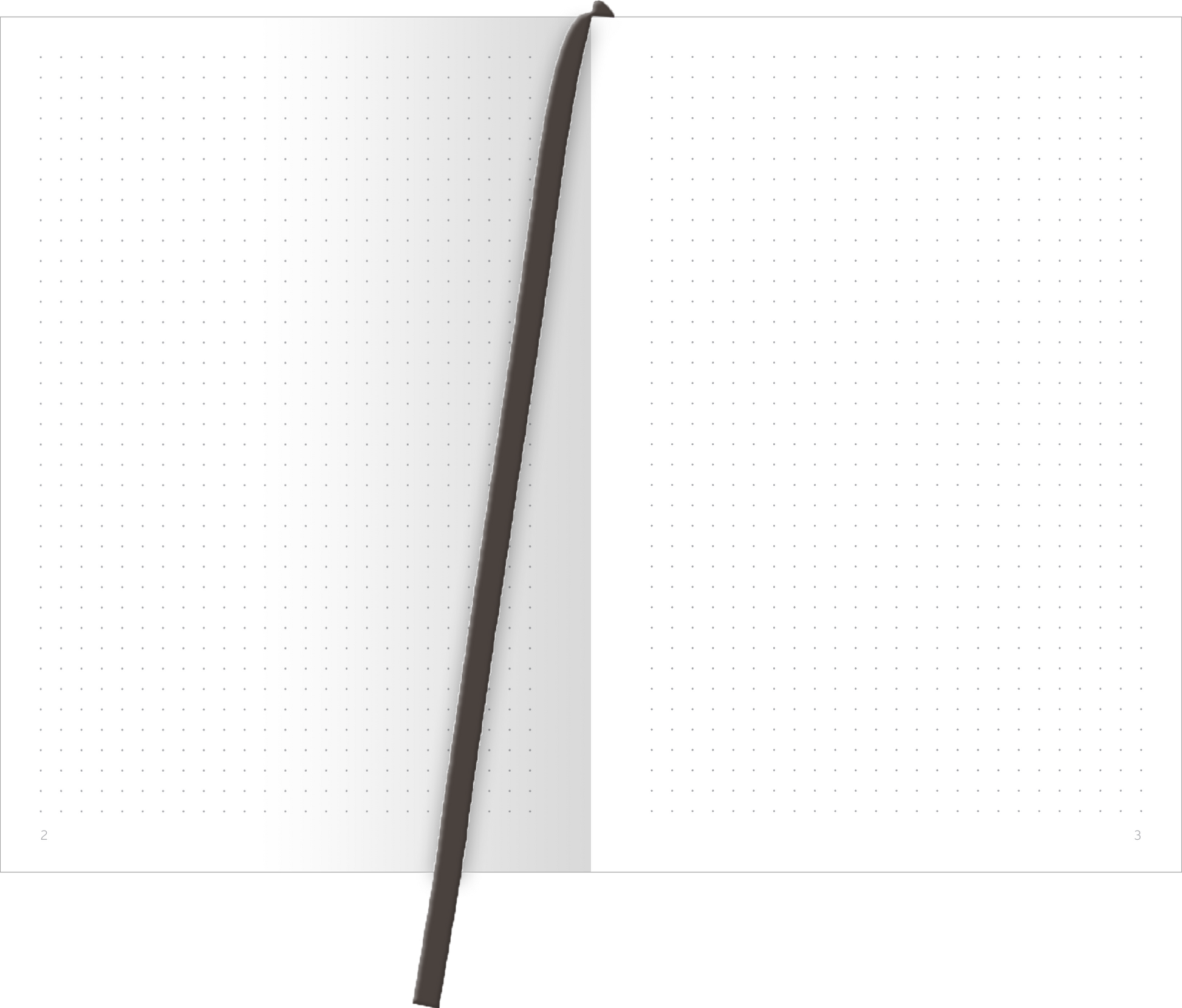 Gezeigt wird eine Innenansicht von „myNOTES Notizbuch A5: Dark Academia Library“. Die Seiten sind in einem klaren Weiß gehalten, mit dezenten, grauen Punkten, die eine passende Struktur für Notizen bieten. Zwischen den Seiten liegt ein dunkelbrauner Lesezeichen-Band, das zum eleganten Design des Notizbuchs beiträgt. Die Typografie ist modern und gut lesbar, unterstützt durch einen minimalistischen Stil, der zur Ästhetik des Dark Academia-Themen passt.