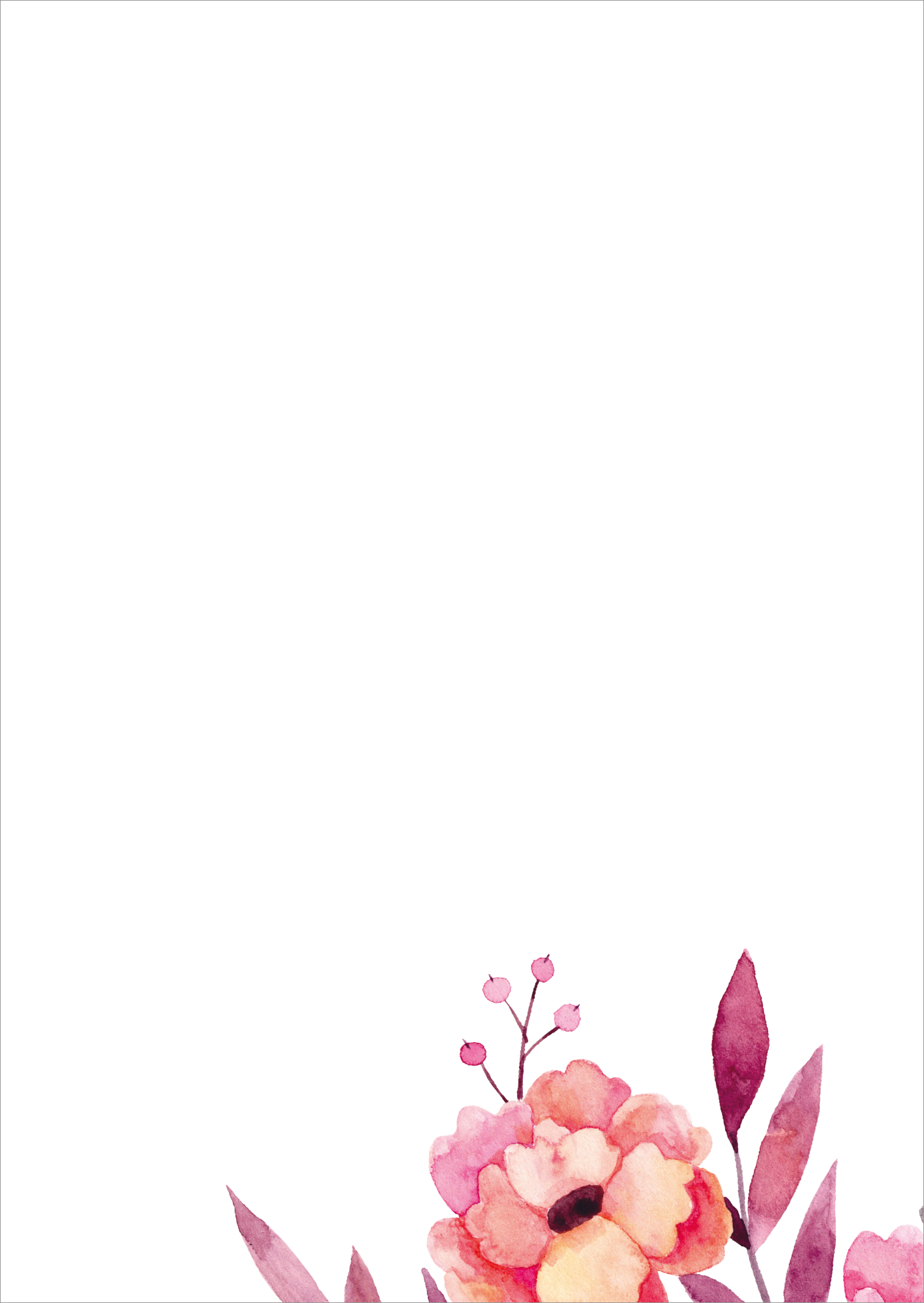 Gezeigt wird eine Innen- oder Zusatzansicht von „myNOTES Papeterie: Notizblock Blumenträume“. Die Ansicht zeigt eine überwiegend weiße Seitenfläche, die von zarten, wasserfarbenartigen floralem Muster in sanften Rosa- und Lilatönen geschmückt wird. Die floralen Elemente sind in der unteren linken Ecke platziert, wodurch ein harmonisches und einladendes Gesamterscheinungsbild entsteht. Die Typografie ist klar und gut lesbar, was die Benutzerfreundlichkeit unterstützt.