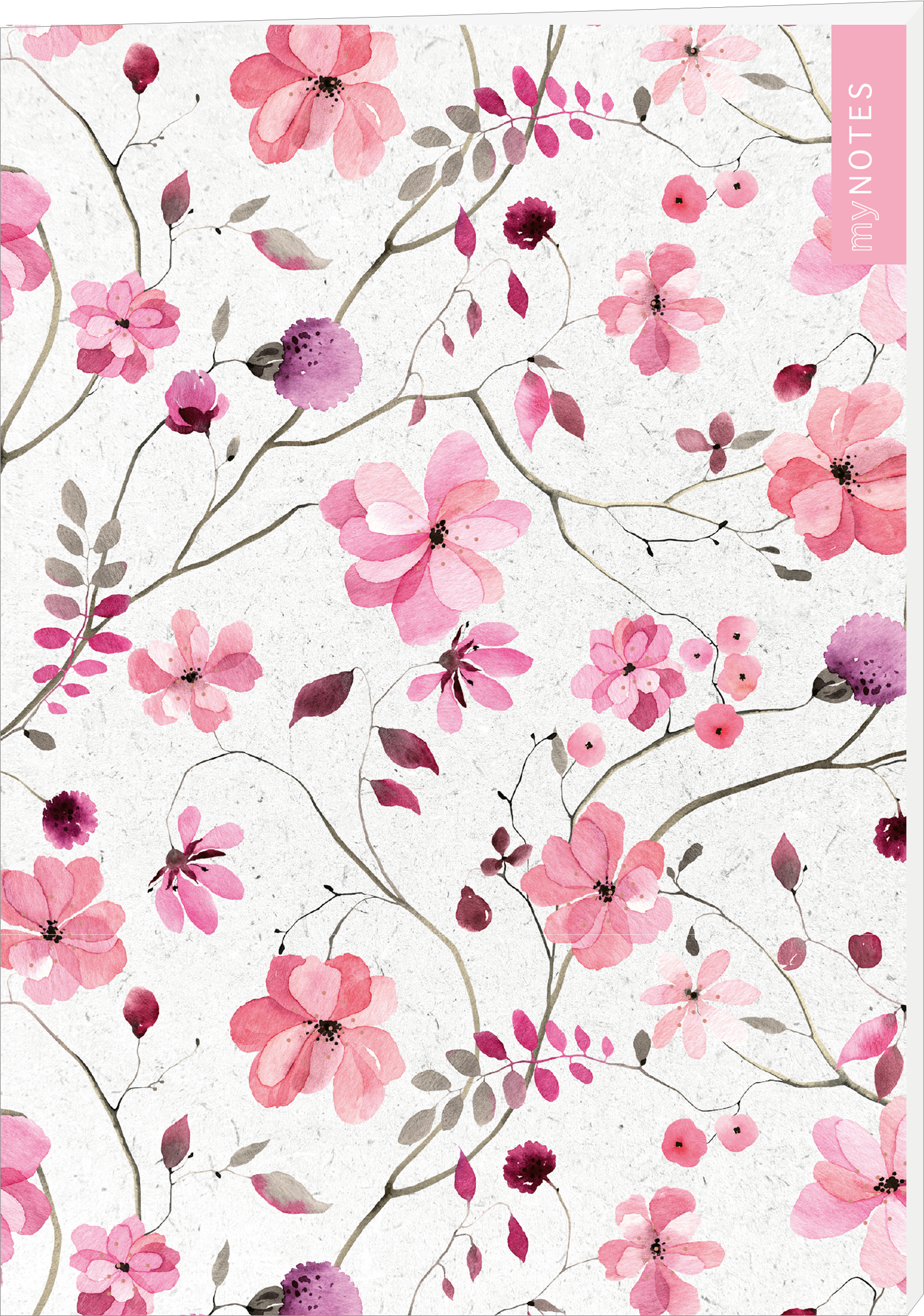 Das Buchcover zeigt ein zartes florales Muster in sanften Rosatönen und verschiedenen Blüten, unterbrochen von fein gezeichneten Ästen und Blättern. Der Hintergrund ist hell und unifarben, was die floralen Elemente hervorhebt. In der oberen rechten Ecke befindet sich der Schriftzug „my NOTES“ in einer modernen, klaren Typografie. Die romantische und ansprechende Atmosphäre lädt zum Schreiben ein. Ganz unten mittig steht der Logoschriftzug von arsEdition.