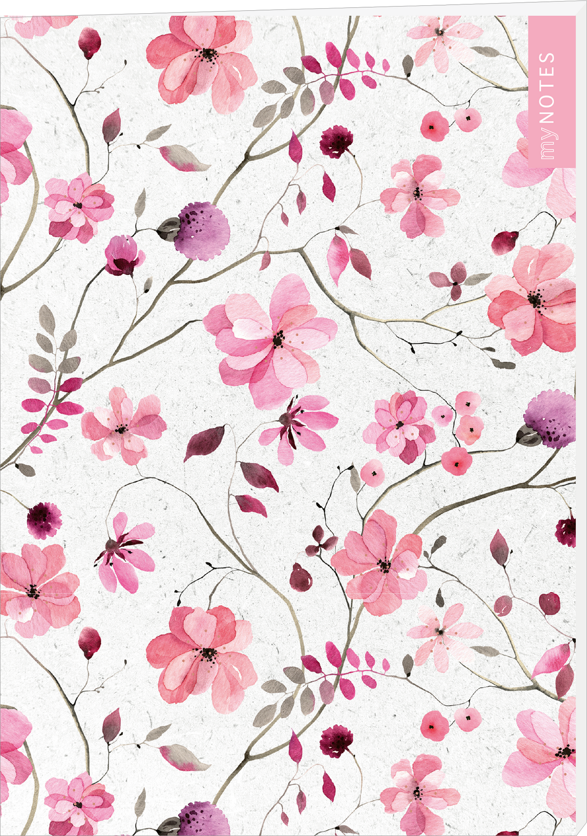 Das Buchcover zeigt ein zartes florales Muster in sanften Rosatönen und verschiedenen Blüten, unterbrochen von fein gezeichneten Ästen und Blättern. Der Hintergrund ist hell und unifarben, was die floralen Elemente hervorhebt. In der oberen rechten Ecke befindet sich der Schriftzug „my NOTES“ in einer modernen, klaren Typografie. Die romantische und ansprechende Atmosphäre lädt zum Schreiben ein. Ganz unten mittig steht der Logoschriftzug von arsEdition.