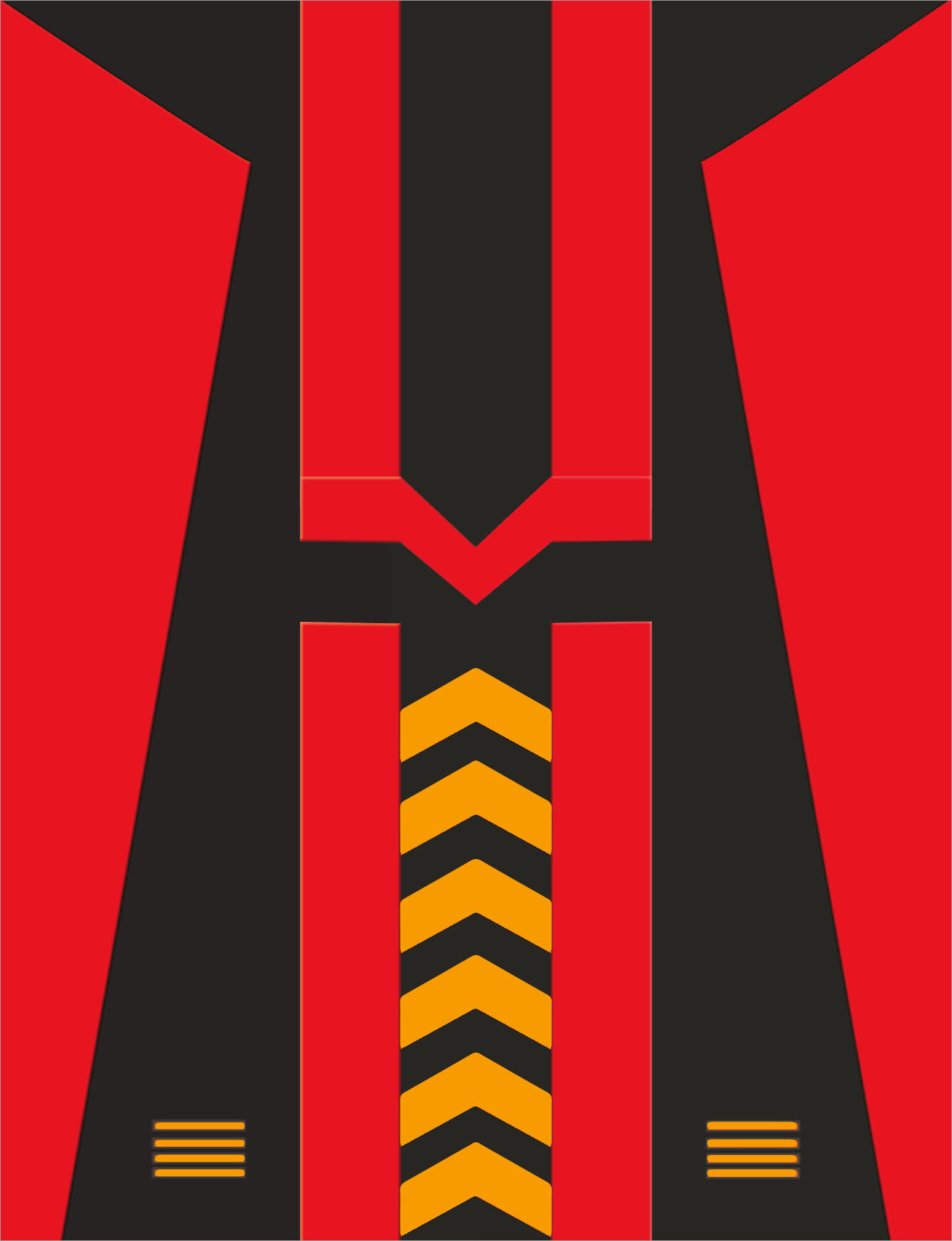 Gezeigt wird eine Innen- oder Zusatzansicht von „100 coole Neon-Papierflieger“. Die Abbildung zeigt eine stilisierte, grafische Gestaltung, die in kräftigen Farben wie Rot, Schwarz und Gelb gehalten ist. Dominierende Elemente sind geometrische Formen und senkrechte, schwarz-gelbe Zickzackmuster, die ein dynamisches Muster erzeugen. Die moderne Typografie ist minimalistisch und unterstützt die visuelle Anziehungskraft des Designs.