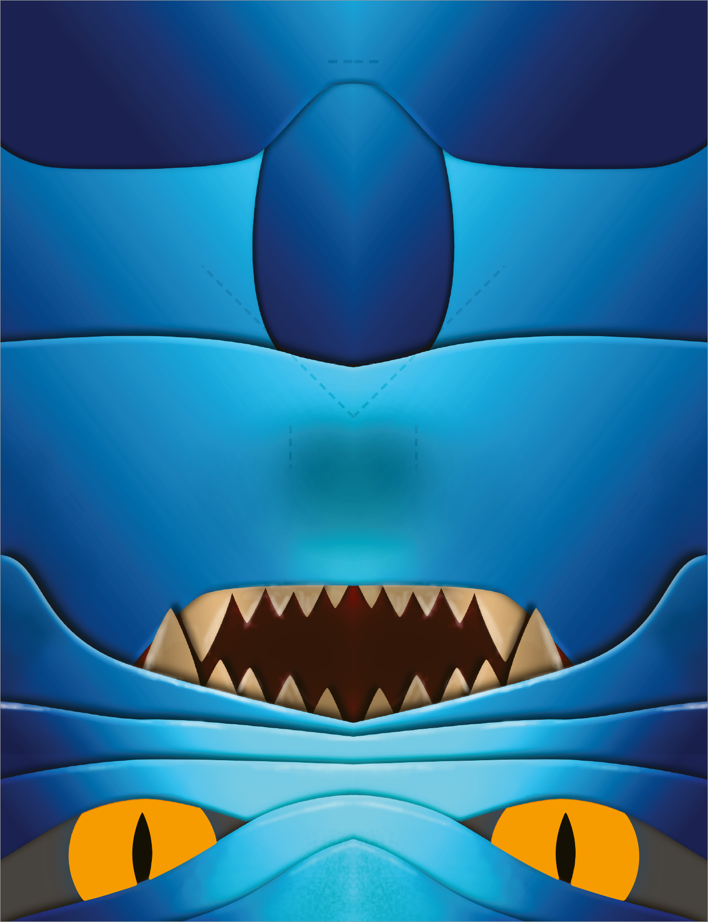 Gezeigt wird eine Innen- oder Zusatzansicht von „100 coole Neon-Papierflieger“. Die Ansicht zeigt ein auffälliges Design mit dominierenden Blau- und Orangetönen. Das Bild zeigt die charakteristische visuelle Gestaltung eines Papierfliegers, der wie ein stylischer Drache aussieht, mit großen, ausdrucksvollen Augen und scharfen Zähnen, die ihm ein fesselndes Erscheinungsbild verleihen. Die klare, moderne Typografie ergänzt das kreative Layout.