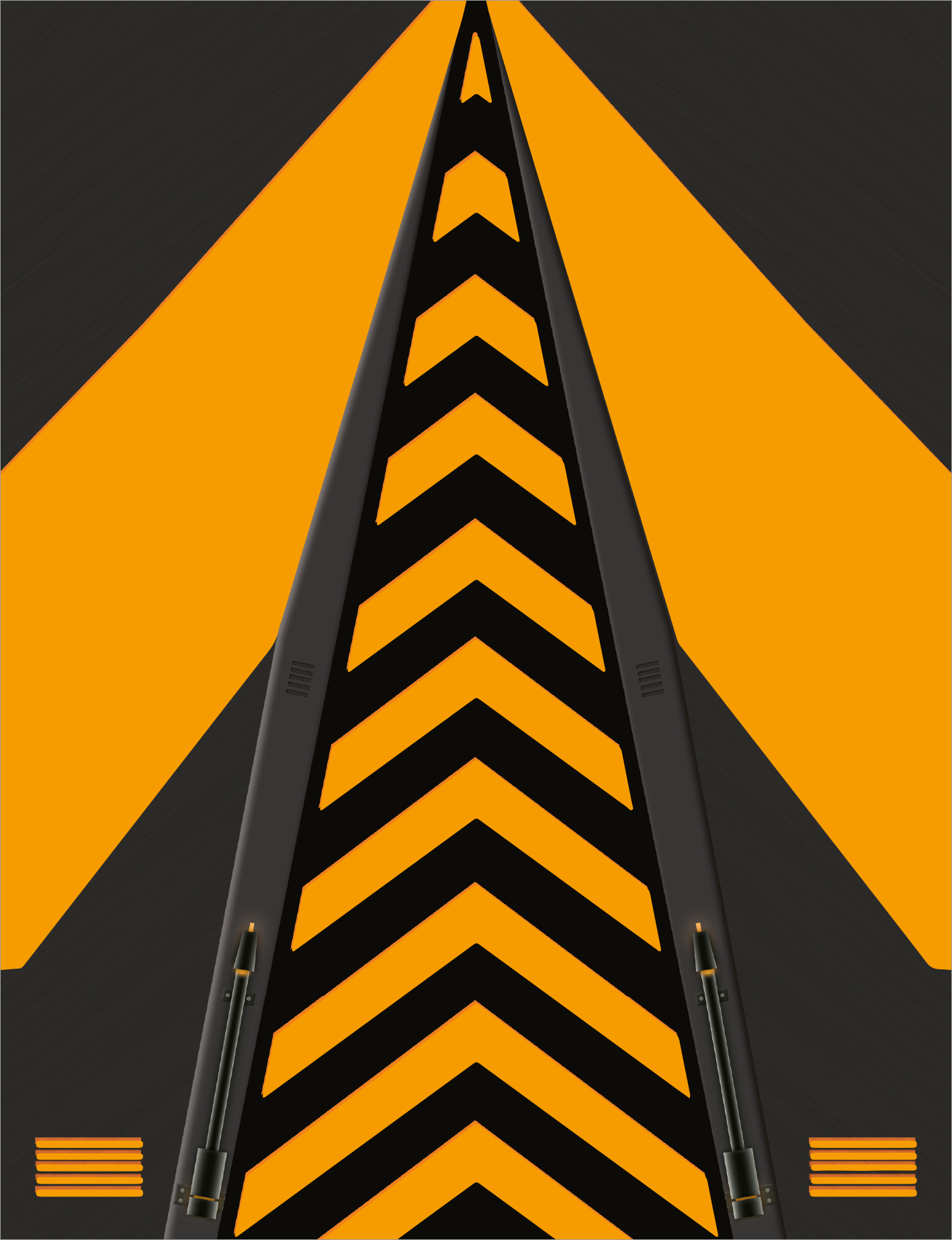 Gezeigt wird eine Innen- oder Zusatzansicht von „100 coole Neon-Papierflieger“. Die Darstellung zeigt eine auffällige schwarz-orange Farbgestaltung, wobei orangefarbene, sich wiederholende Zickzack-Muster auf schwarzem Hintergrund dominieren. Die geometrischen Formen sind modern und ansprechend, während die Typografie schlicht und gut lesbar ist. Die Gesamtkomposition vermittelt Dynamik und Abenteuerlust, passend zu einem kreativen Papierflieger-Thema.