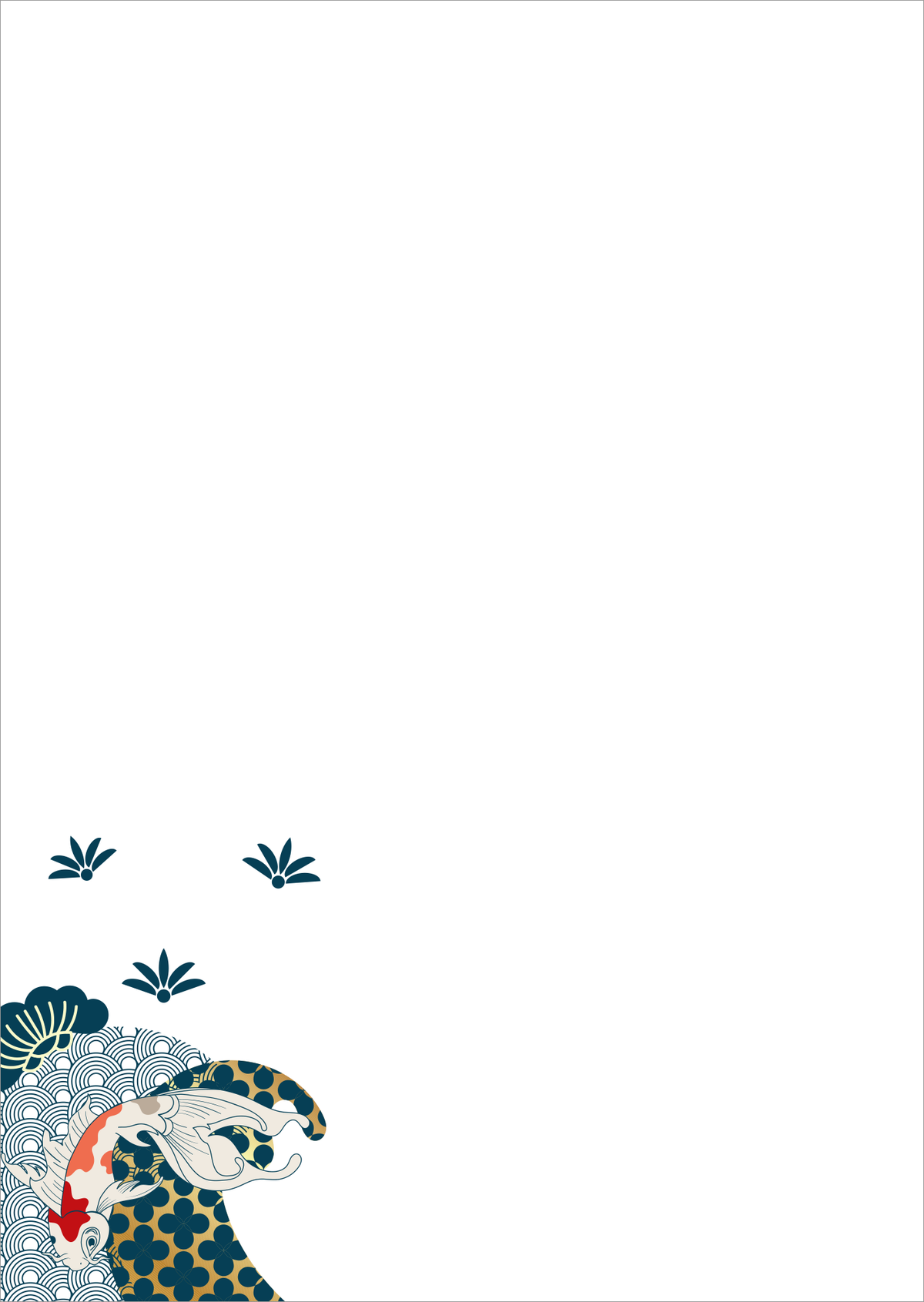 Gezeigt wird eine Innen- oder Zusatzansicht von „myNOTES Papeterie: Notizblock Japan“. Die Ansicht zeigt einen eleganten, überwiegend weißen Hintergrund, der mit einem kunstvollen Motiv in Blau und Rot verziert ist. Am unteren Rand befindet sich eine stilisierte Welle und florale Elemente, die an japanische Kunst erinnern. Die Typografie ist schlicht und modern, wobei ein harmonisches Gesamtbild entsteht, das die japanische Ästhetik widerspiegelt.