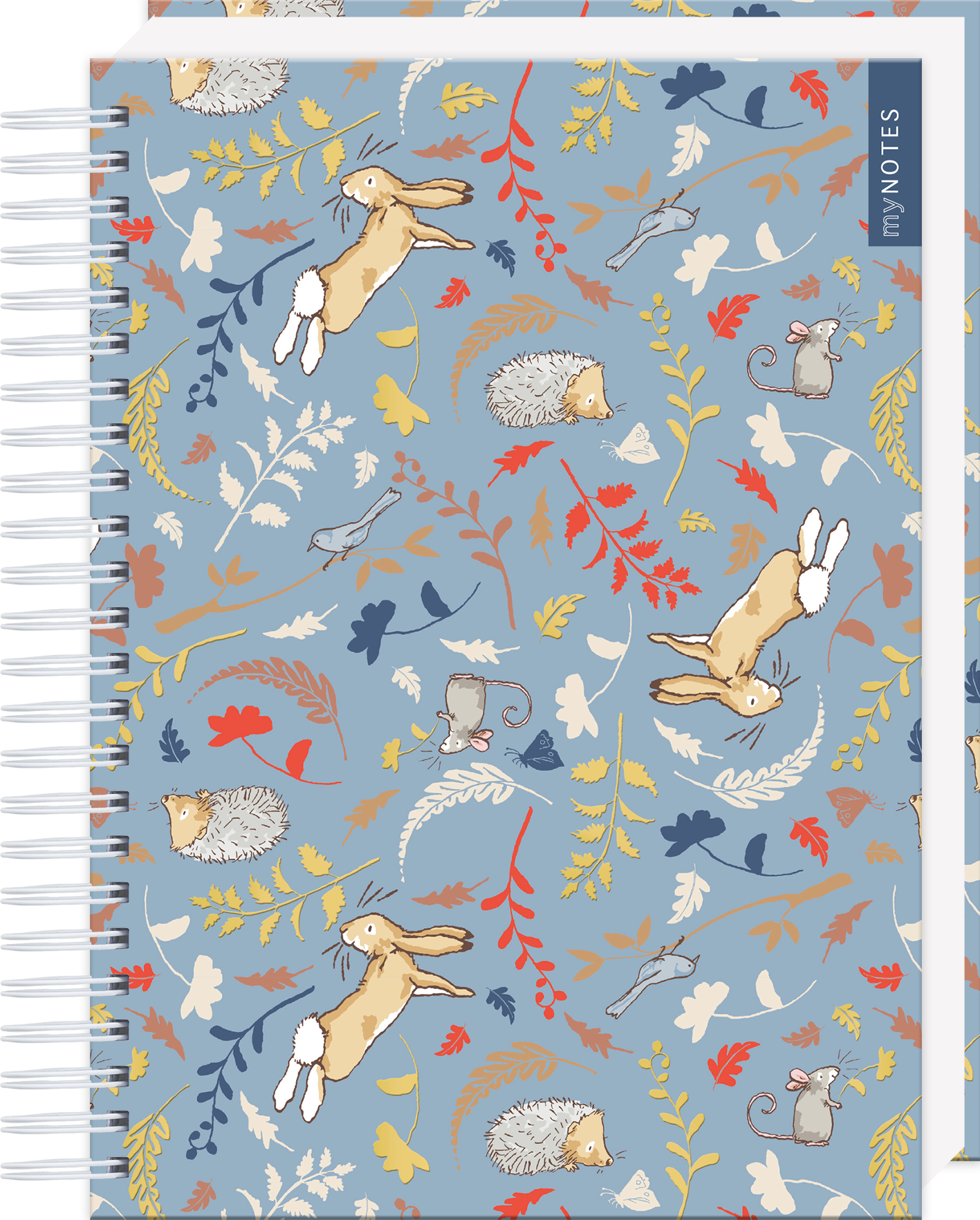 Das Buchcover zeigt eine sanfte, hellblaue Hintergrundfarbe, auf der bunte Illustrationen von Hasen, Igeln und Mäusen zu sehen sind. Diese Tiere wirken verspielt und sind von verschiedenen Pflanzenmotiven umgeben, in warmen Farbtönen wie Rot, Gelb und Grün. Der Schriftzug „my NOTES“ ist in einer modernen, klaren Typografie am oberen Rand platziert. Ganz unten mittig steht der Logoschriftzug von arsEdition.