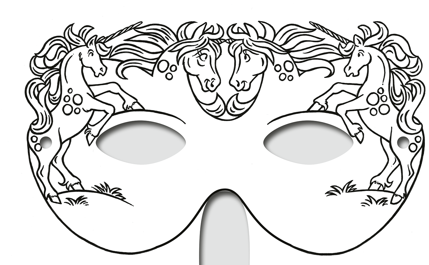 Gezeigt wird eine Innen- oder Zusatzansicht von „Diamantmasken – Feen“. Die Maske zeigt eine fantasievolle Gestaltung mit drei sich überlappenden Einhörnern, die lebhaft in verschiedenen Positionen dargestellt sind. Die Umrisse sind klar und präzise, während die Details mit floralen Elementen und Schattierungen ergänzt werden. Die hauptsächlichen Farben sind sanfte Pastelltöne, die die märchenhafte Ästhetik unterstreichen. Die Typografie ist verspielt und harmoniert mit dem...