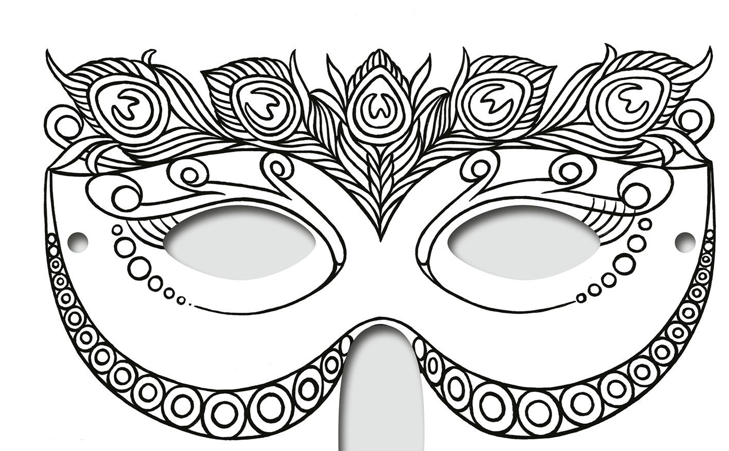 Gezeigt wird eine Innen- oder Zusatzansicht von „Diamantmasken – Feen“. Die Maske ist ornamentiert mit feinen, floralen Mustern und geschwungenen Linien. Farblich ist sie überwiegend in Schwarz gehalten, was die Detailfülle der Zeichnung betont. Die Typografie ist spielerisch und elegant, passend zum magischen Thema der Feen, und die Augenöffnungen sind oval gestaltet, um einen geheimnisvollen Blick zu gewähren.
