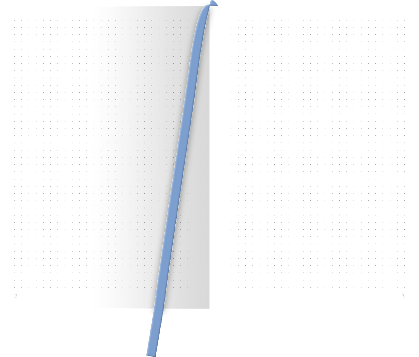 Gezeigt wird eine Innen- oder Zusatzansicht von „myNOTES Papeterie: Notizbuch A4 Cottage Style: Find me in the Flowers“. Die Doppelseite zeigt ein unbeschriebenes Blatt mit einem feinen Punktraster in gedämpfter, heller Farbe. Die Seiten sind in schlichtem Weiß gehalten, das eine klare und freundliche Optik vermittelt. Ein markanter blauer Lesezeichenband hebt sich dezent ab und bietet praktische Funktionalität. Die Typografie ist schlicht und modern, ideal für Notizen oder kreative...