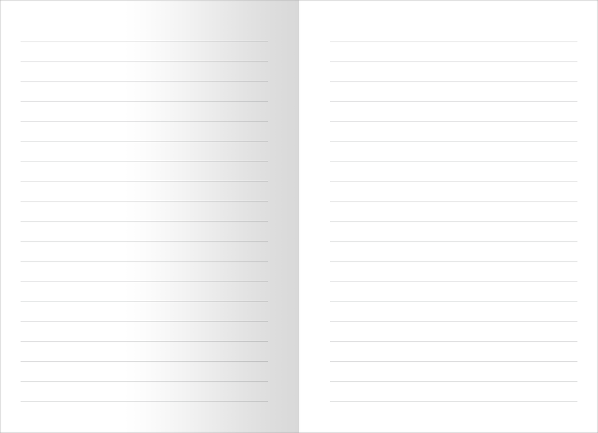 Gezeigt wird eine Innen- oder Zusatzansicht von „myNOTES Papeterie: Notizheft Cottage Style: Erdbeeren“. Die Doppelseite zeigt zwei leere, linierte Seiten in sanftem Weiß, die für Notizen verwendet werden können. Die Linien sind leicht sichtbar und gleichmäßig verteilt, was eine klare Orientierung beim Schreiben bietet. Die schlichte Gestaltung lässt den Fokus auf den Inhalt und die Kreativität des Nutzers. Ideal für persönliche Notizen oder kreative Skizzen.