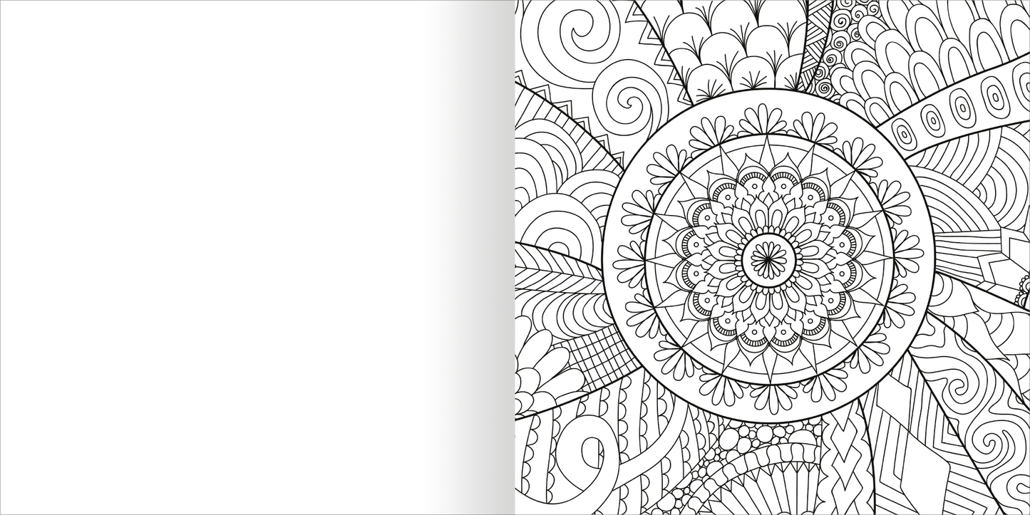 Gezeigt wird eine Innen- oder Zusatzansicht von „Diamond Achtsamkeit“. Die Abbildung zeigt eine detailreiche schwarz-weiße Ausmalseite, die mit floralen Mustern, geometrischen Formen und spiralförmigen Designs verziert ist. Im Zentrum befindet sich ein mandalaähnliches Muster, umgeben von geschwungenen Linien und grafischen Elementen. Die Gestaltung vermittelt ein harmonisches und beruhigendes Gefühl, ideal für Achtsamkeitsübungen. Der Hintergrund bleibt weiß, was die Klarheit und...