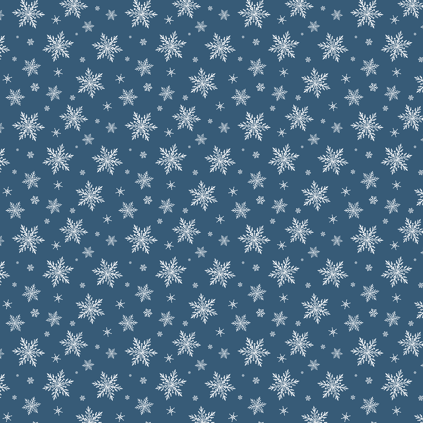 Gezeigt wird eine Innen- oder Zusatzansicht von „Geschenkpapier Zauberhafte Weihnachtszeit“. Der Hintergrund ist in einem sanften, dunklen Blau gehalten. Über diesen Hintergrund sind zahlreiche weiße Schneeflocken und kleine Sterne gleichmäßig verteilt, die eine winterliche Atmosphäre schaffen. Die verschiedenen Schneeflockenformen variieren in Größe und Design, was dem Muster eine dynamische Tiefe verleiht. Die Typografie ist klar und freundlich, aber im Bild nicht sichtbar.