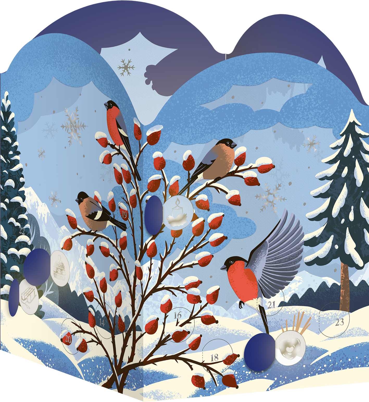 Gezeigt wird eine Innen- oder Zusatzansicht von „Windlicht-Adventskalender Winterzauber“.
