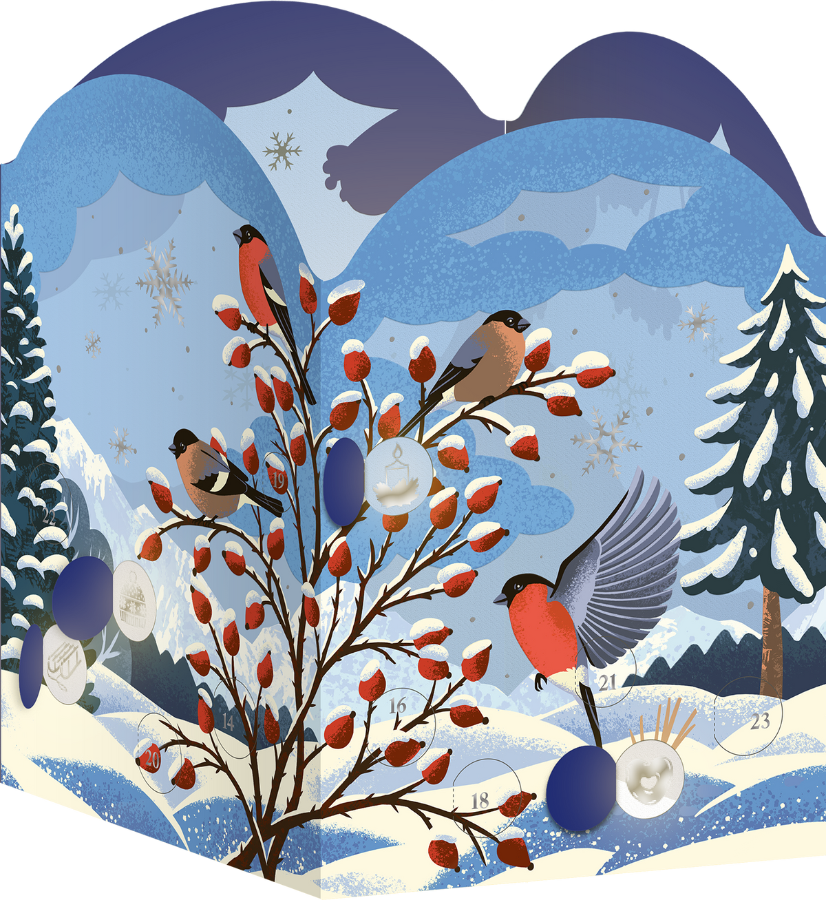 Gezeigt wird eine Innen- oder Zusatzansicht von „Windlicht-Adventskalender Winterzauber“.