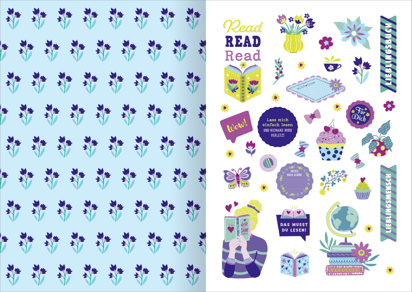 Gezeigt wird eine Innen- oder Zusatzansicht von „I Love Books – Sticker-Liebe“.