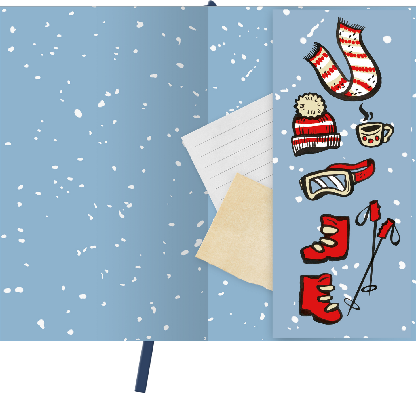 Gezeigt wird eine Innen- oder Zusatzansicht von „myNOTES Papeterie: Notizbuch A6 Österreich – Schneeglück & Ski-Momente“.