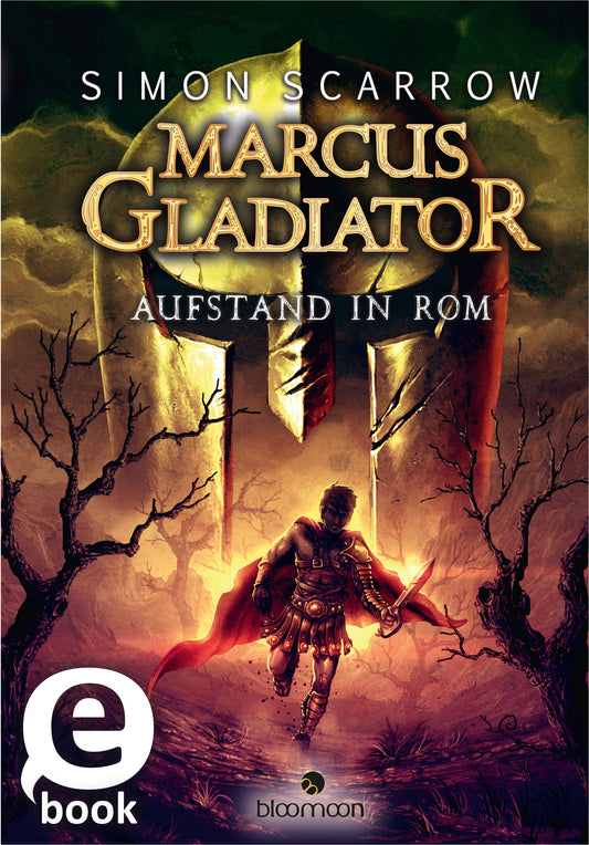 Das Buchcover zeigt einen Gladiator in einer heroischen Pose, der eine rote Tunika trägt und mit einem Schwert ausgestattet ist. Im Hintergrund ist ein markantes, goldglänzendes Schwert und eine große, runde Schildform, die eine kämpferische Atmosphäre erzeugen. Der Titel „MARCUS GLADIATOR“ ist groß und in fesselnder, goldener Schrift, während der Untertitel „Aufstand in Rom“ ebenfalls gut lesbar platziert ist. Am unteren linken Rand befindet sich ein weißer Button mit dem Text...