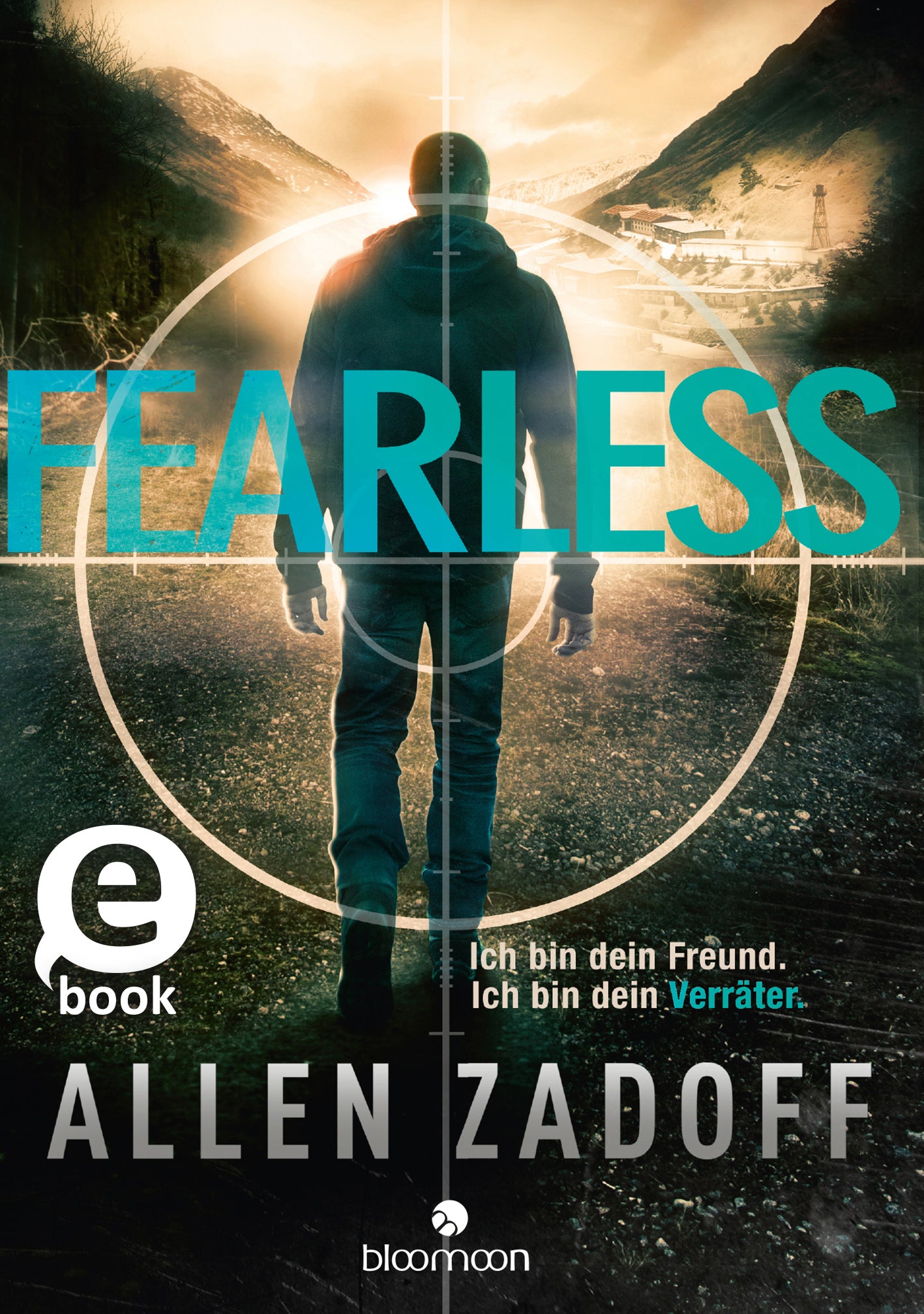 Das Buchcover zeigt eine geheimnisvolle und spannende Atmosphäre. Im Vordergrund steht eine silhouettehafte Figur, die auf einem einsamen Weg vor einem dramatischen Bergpanorama steht. Der Titel „FEARLESS“ ist in großen, auffälligen, türkisfarbenen Buchstaben geschrieben, die einen starken Kontrast zur düsteren Umgebung bilden. Unter dem Titel befindet sich der Text „Ich bin dein Freund. Ich bin dein Verräter.“ in kleinerer Schrift. Das Cover trägt den Hinweis „eBook“ sowie...