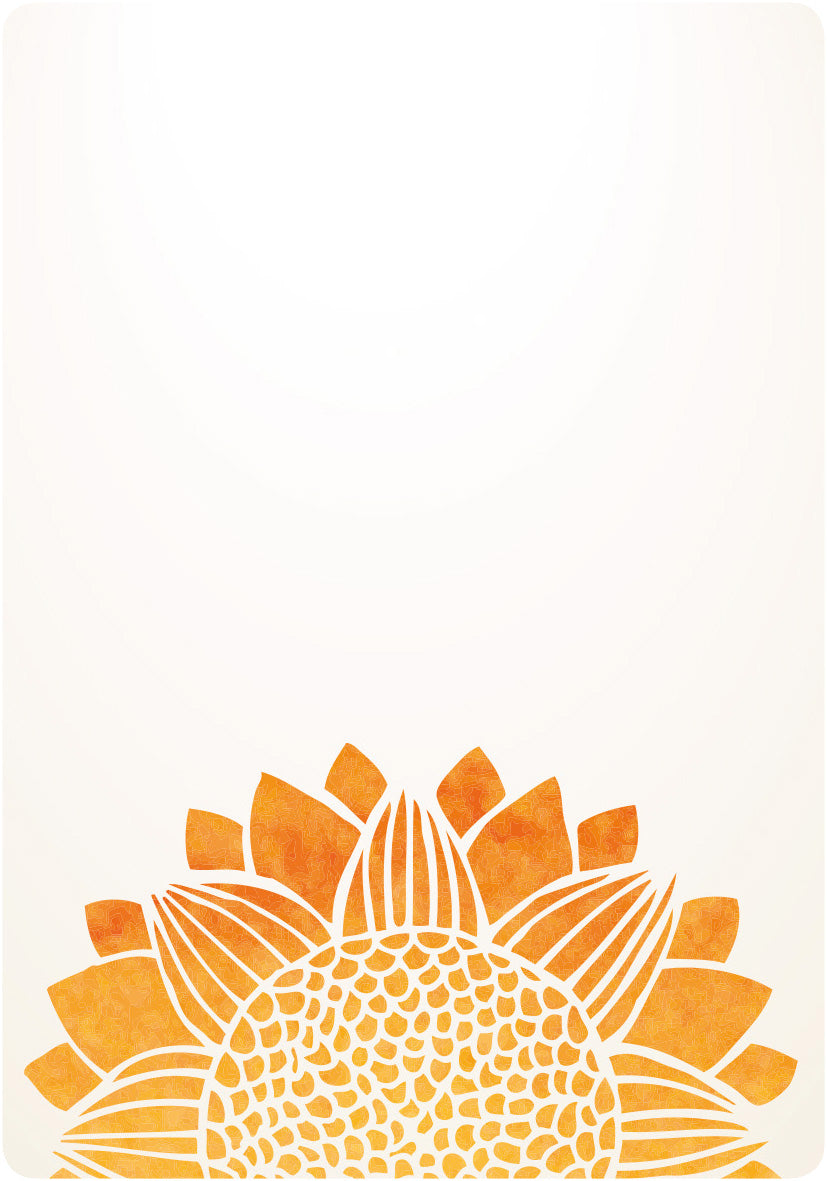 Gezeigt wird eine Innen- oder Zusatzansicht von „Glücksmantras für Alltagsheldinnen“. Die Ansicht zeigt eine sanfte, helle Hintergrundfarbe, die an Creme erinnert. Im unteren Bereich ist ein großflächiges, stilisiertes Sonnenblumenmotiv in warmen Gelbtönen abgebildet, das mit feinen, weißen Linien gestaltet ist. Die harmonische Farbpalette und die klare Typografie fördern die Lesbarkeit und vermitteln eine positive, inspirierende Atmosphäre.