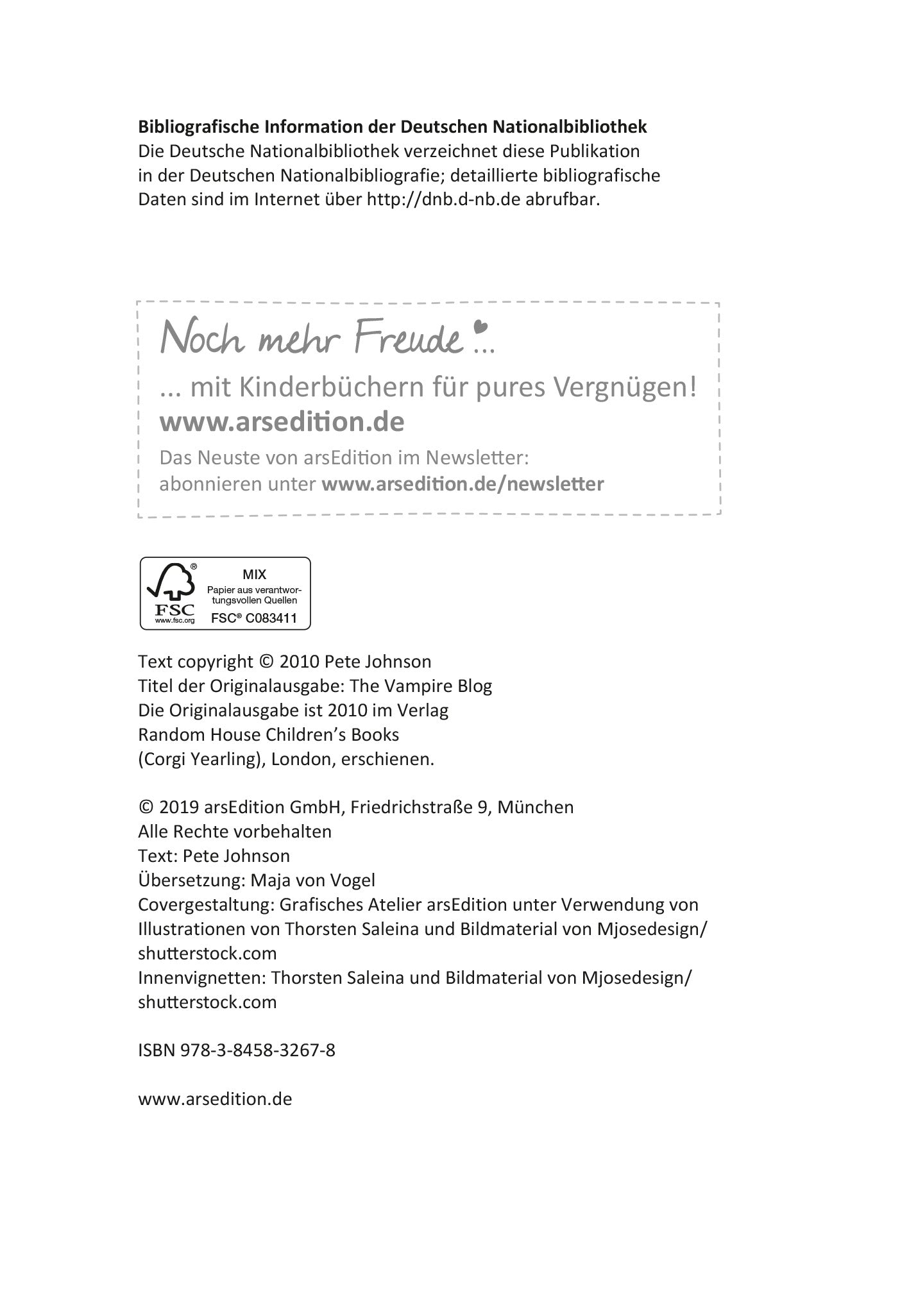 Gezeigt wird eine Innen- oder Zusatzansicht von „Wie man 13 wird und überlebt“. Die Seite enthält bibliografische Informationen mit einem strukturierten Layout. Die Hauptüberschrift „Noch mehr Freude…“ ist in einer verspielten, modernen Schrift gehalten, während der restliche Text in einer klaren, gut lesbaren Schriftart dargestellt ist.