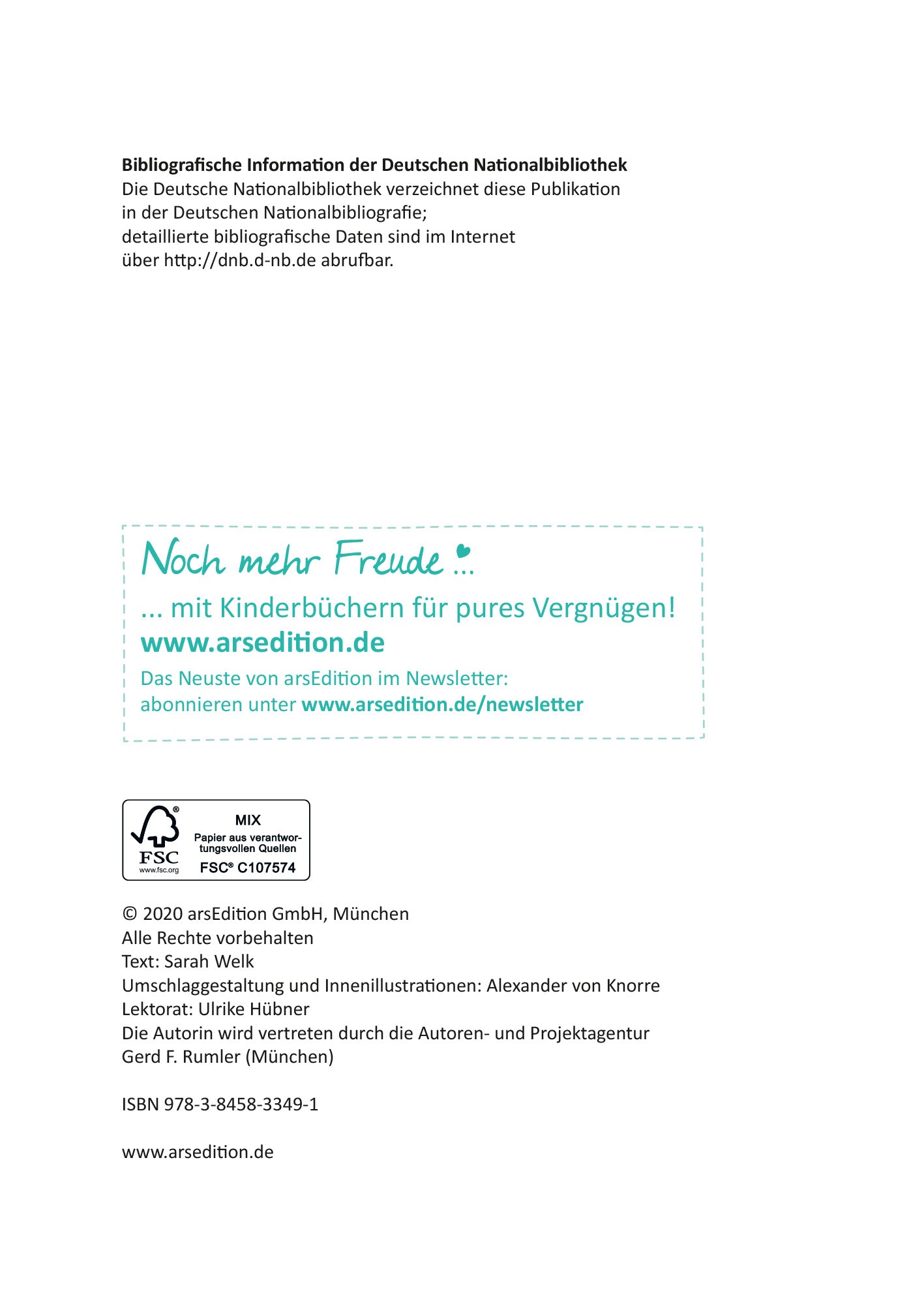 Gezeigt wird eine Innen- oder Zusatzansicht von „Ich und meine Chaos-Brüder – Hilfe, Staubsauger entlaufen!". Die Seite zeigt das Impressum mit bibliografischen Informationen. umrahmt von einer Die Schrift ist klar und gut lesbar.
