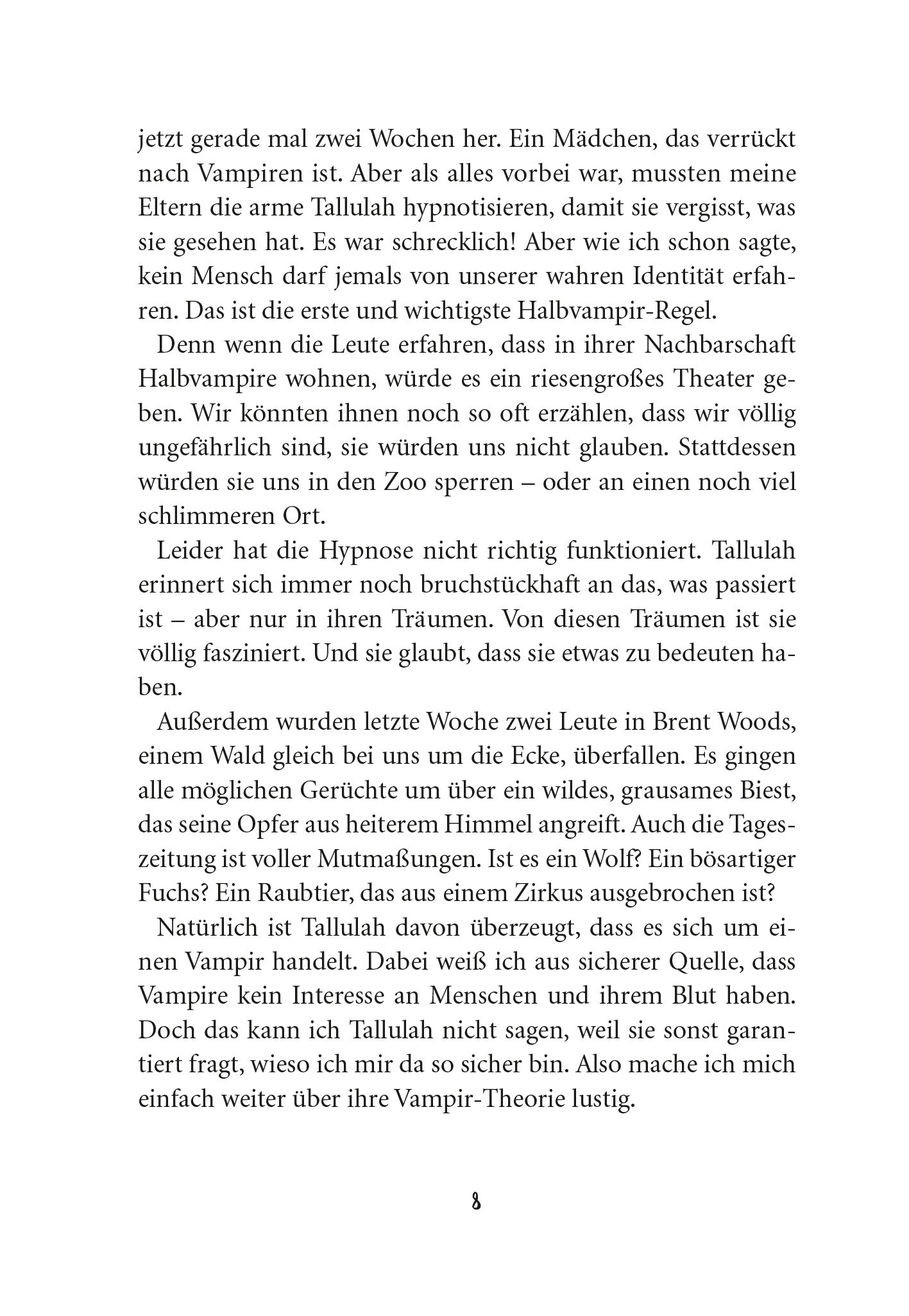 Gezeigt wird eine Innen- oder Zusatzansicht von „Wie man 13 wird, ohne zum Tier zu werden“. Die Seite zeigt einen einfach gestalteten, gut lesbaren Text in schwarzer Schrift auf weißem Hintergrund. Die typografische Gestaltung umfasst klare Absätze und eine lesefreundliche Schriftart. Es sind keine Bilder oder Illustrationen vorhanden.
