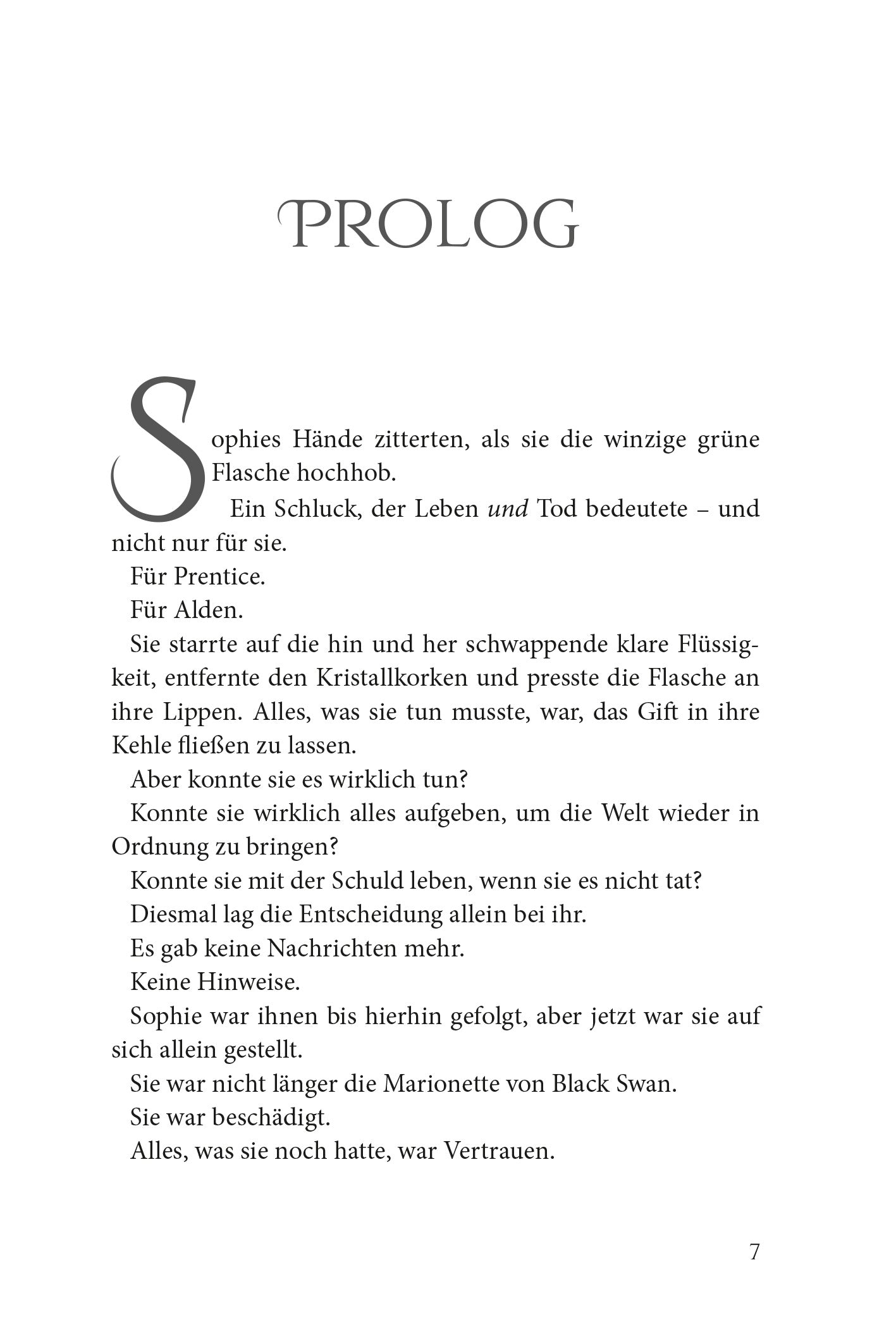 Gezeigt wird eine Innen- oder Zusatzansicht von „Keeper of the Lost Cities – Das Exil“. Der Text ist in einer gut lesbaren Serifenschrift gesetzt und in Schwarz gehalten. Die Seiten sind hell, was eine angenehme Lesbarkeit fördert.