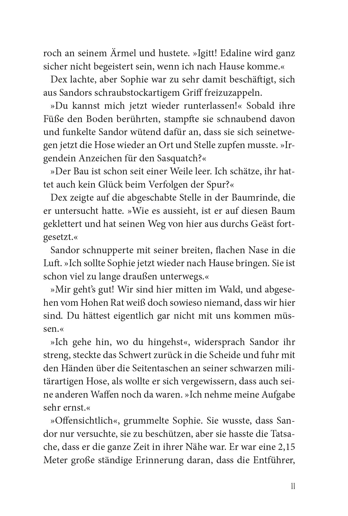 Gezeigt wird eine Innen- oder Zusatzansicht von „Keeper of the Lost Cities – Das Exil“. Der Text ist in einer gut lesbaren Serifenschrift gesetzt und in Schwarz gehalten. Die Seiten sind hell, was eine angenehme Lesbarkeit fördert.