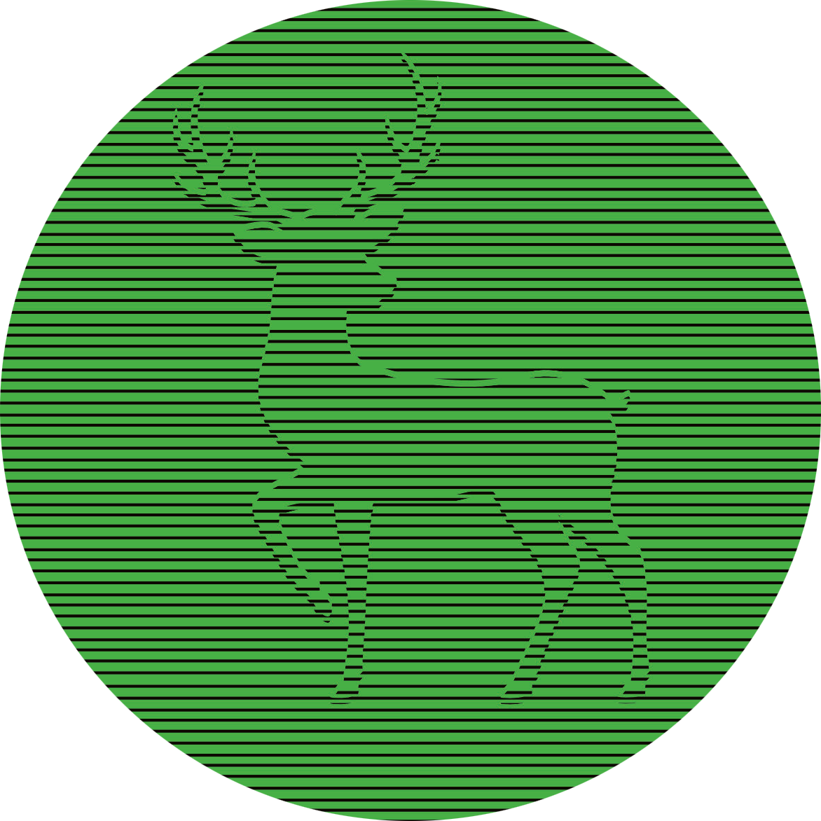 Gezeigt wird eine Innen- oder Zusatzansicht von „Adventskalender in der Dose. 24 optische Illusionen“. Das Bild zeigt eine stilisierte Darstellung eines Rehs in einem kreisförmigen grünen Hintergrund. Die Figur ist aus horizontalen Linien gebildet, die dem Reh eine moderne, grafische Note verleihen. Der Farbton Grün dominiert, was eine festliche, winterliche Atmosphäre vermittelt. Die Typografie ist schlicht, ohne zusätzliche Texte, und betont die visuellen Elemente des Designs.