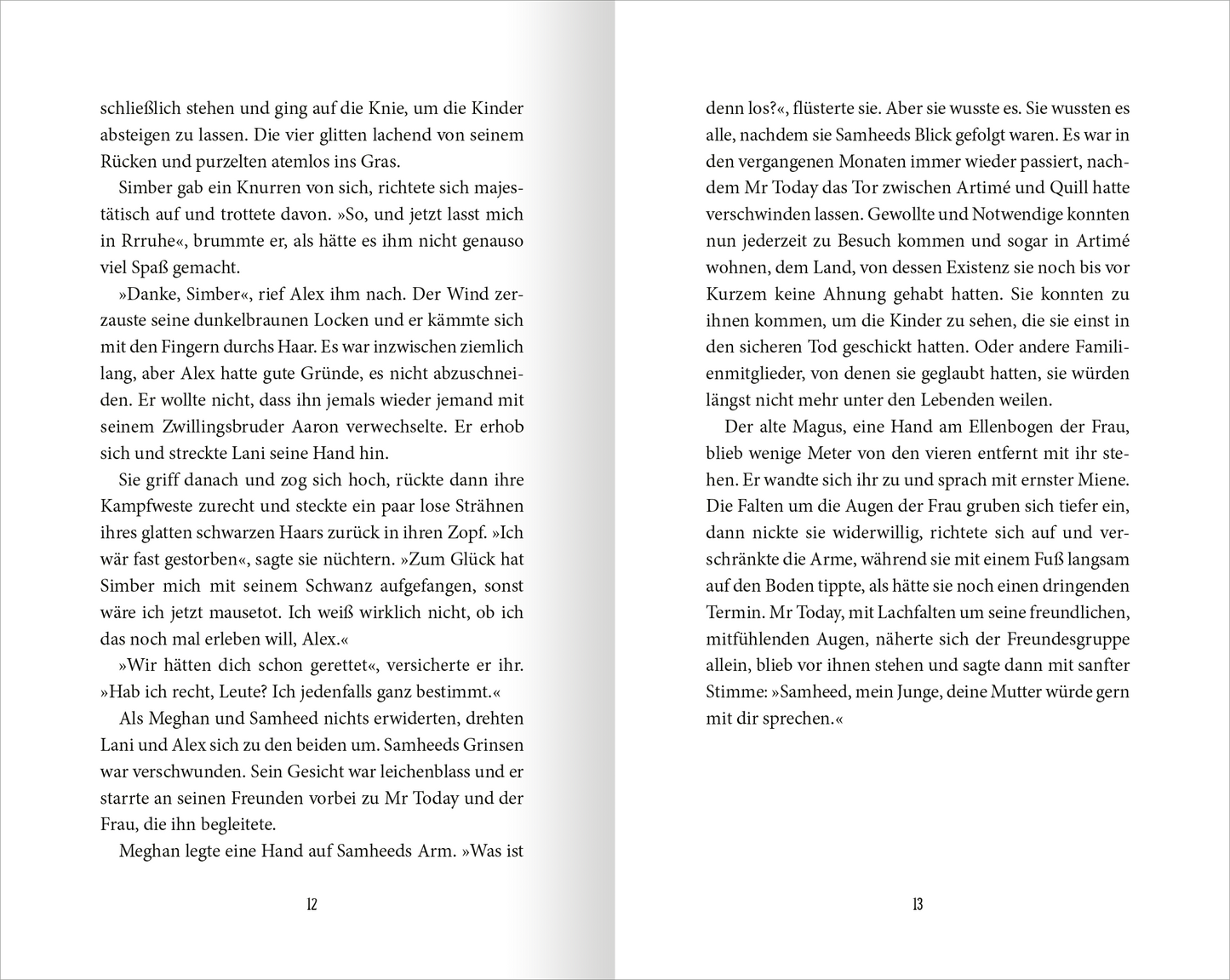 Gezeigt wird eine Innen- oder Zusatzansicht von „Wächter der Magie – Die zwei Schicksale“. Die Seiten zeigen den Text in schwarzer Schrift auf hellem Hintergrund, was eine klare Lesbarkeit fördert.