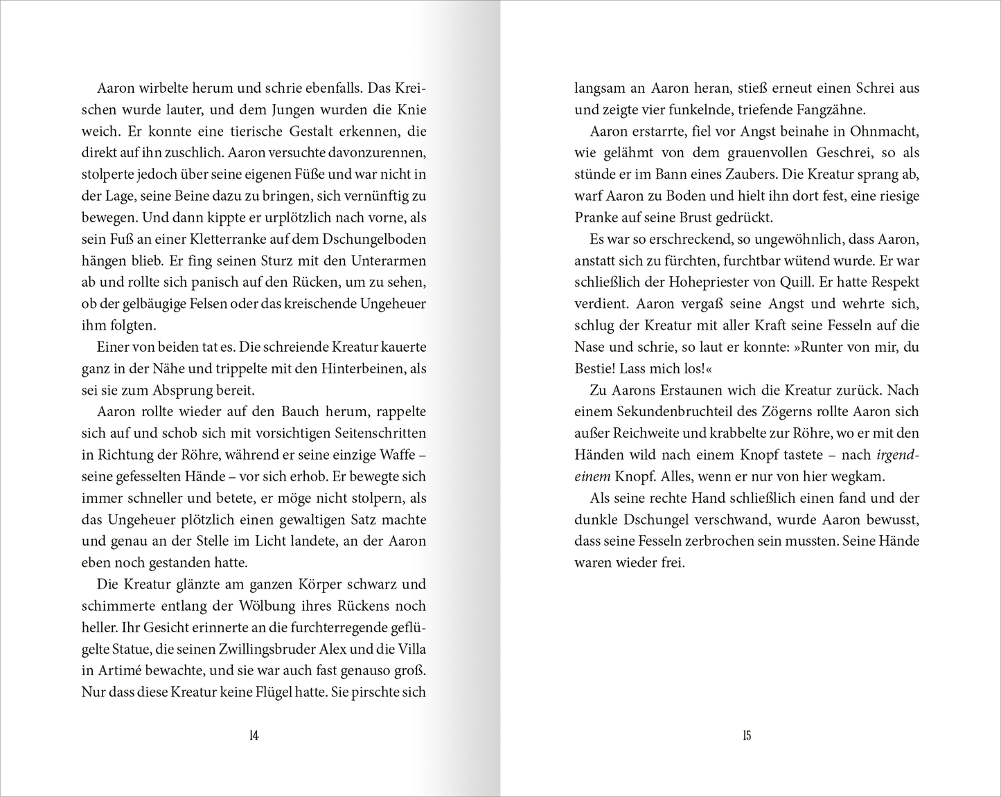 Gezeigt wird eine Innenansicht von „Wächter der Magie – Insel der Legenden“. Die Seite zeigt den Text in klassischer, gut lesbarer Serifen-Typografie, die in Schwarz auf hellem Hintergrund gedruckt ist. Die Seitenränder sind gleichmäßig, und der Text ist klar strukturiert.