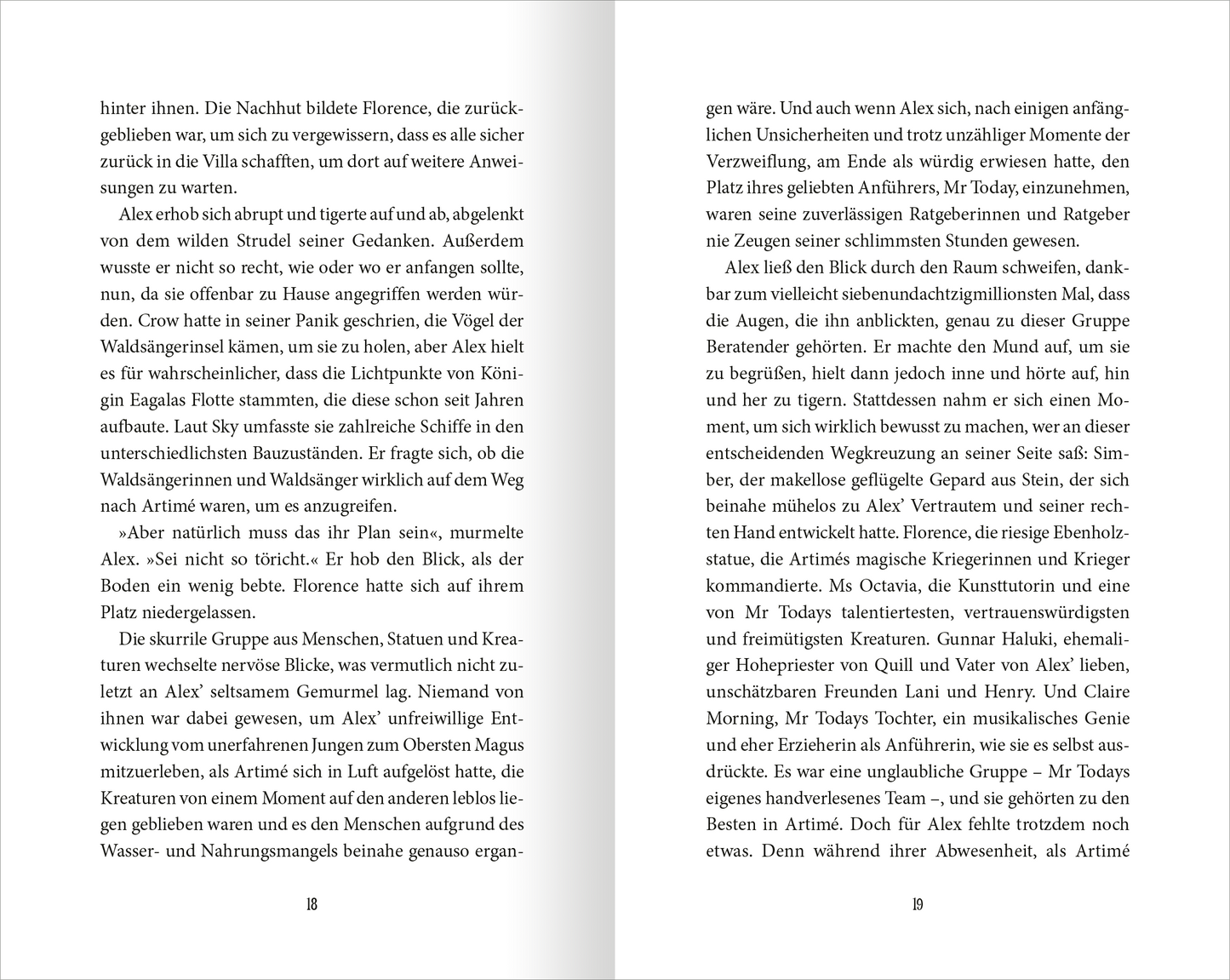 Gezeigt wird eine Innenansicht von „Wächter der Magie – Insel der Legenden“. Die Seite zeigt den Text in klassischer, gut lesbarer Serifen-Typografie, die in Schwarz auf hellem Hintergrund gedruckt ist. Die Seitenränder sind gleichmäßig, und der Text ist klar strukturiert.