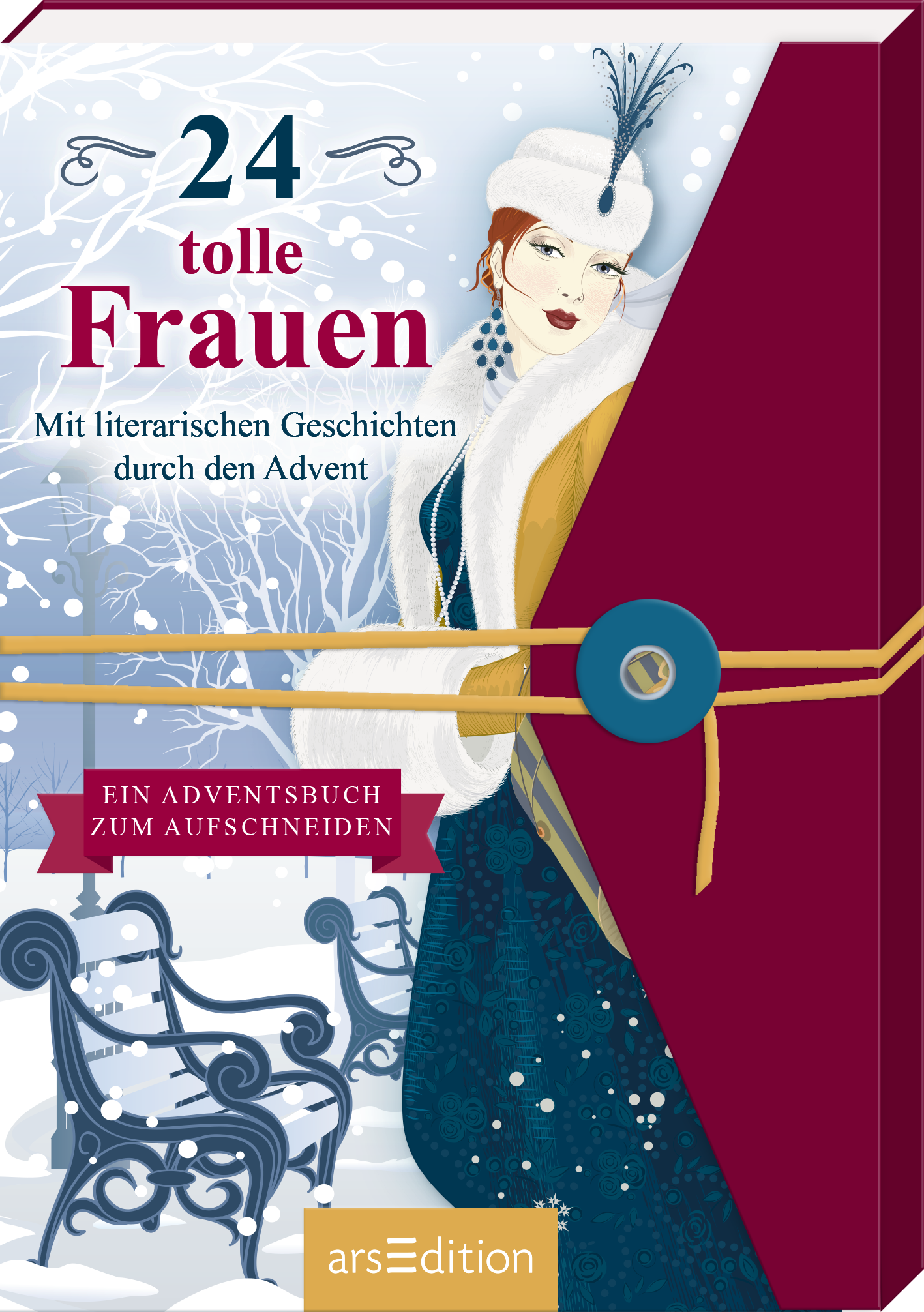Das Buchcover zeigt eine elegant gekleidete Frau in einem winterlichen Szenario, umgeben von Schneelandschaft und stilisierten Bänken. Die Farbpalette umfasst sanfte Blau- und Weißtöne, kontrastiert durch kräftige rote Schriftzüge für „24 tolle Frauen“. Der Untertitel „Mit literarischen Geschichten durch den Advent“ ist in einer klaren, gut lesbaren Schrift gehalten. Oben links befindet sich ein SPIEGEL-Bestseller-Button mit dem Text „SPIEGEL-Bestseller“. Ganz unten mittig...