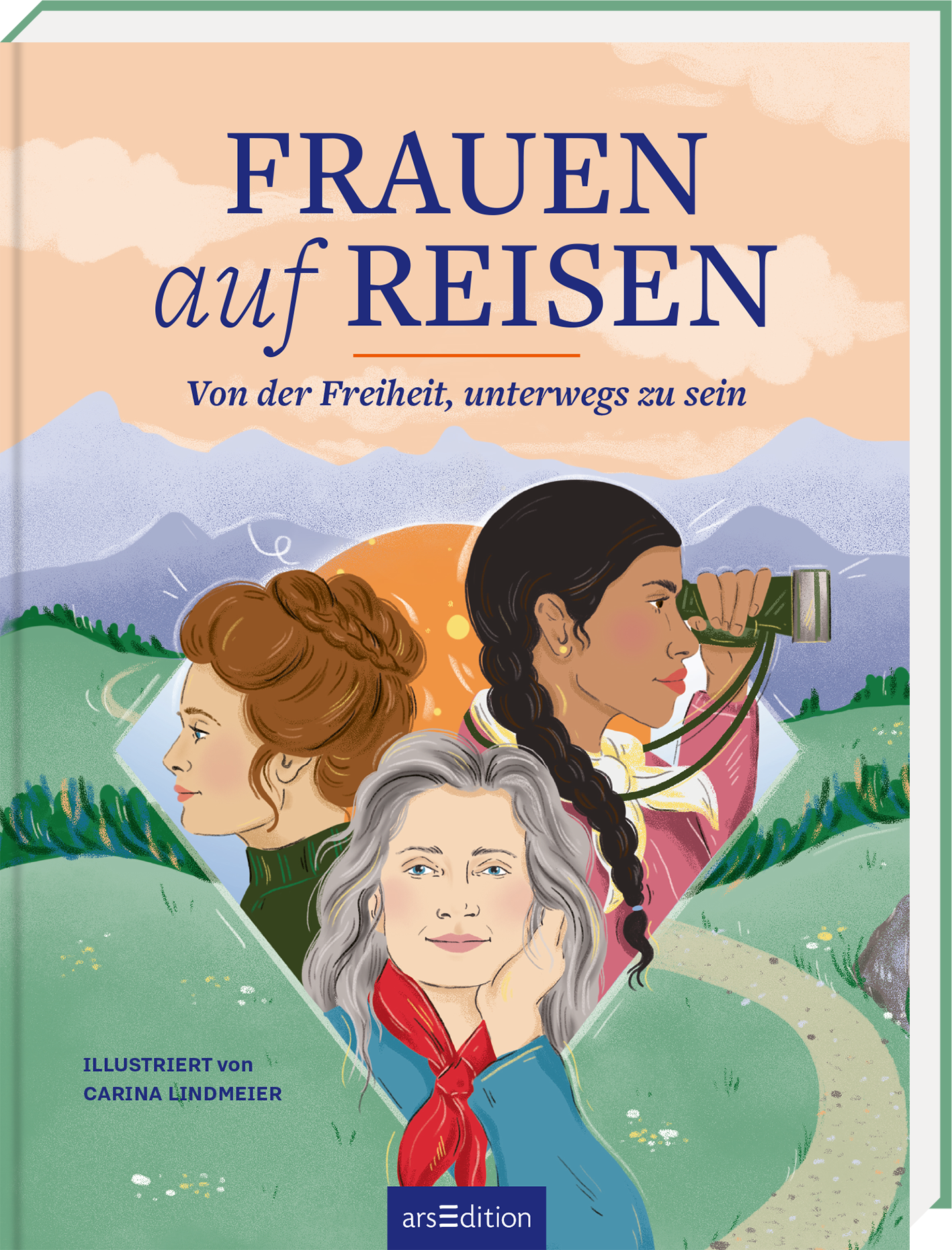 Auf dem Buchcover „Frauen auf Reisen“ von Carina Lindmeier sind drei Frauenprofile abgebildet, die in unterschiedlichem Alter und Ethnien dargestellt sind. Die Farbpalette besteht aus sanften Pastelltönen, darunter Rosa, Türkis und Gelb, die eine einladende Atmosphäre schaffen. Der Titel „FRAUEN auf REISEN“ hebt sich durch große, blaue Buchstaben ab. Der Untertitel lautet „Von der Freiheit, unterwegs zu sein“ und ist in kleinerer Schrift gehalten. Ganz unten mittig steht der...