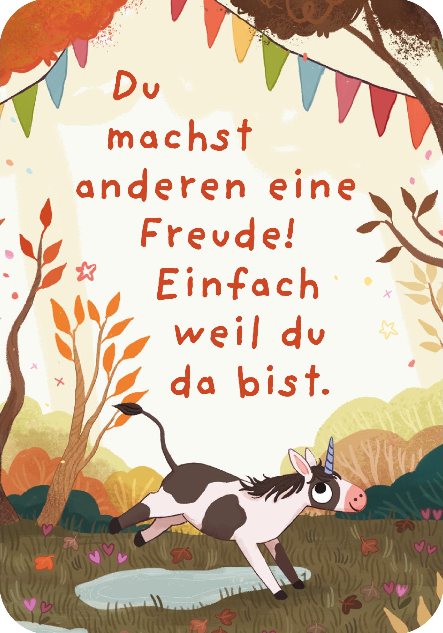 Gezeigt wird eine Innen- oder Zusatzansicht von „Ein Einhorn namens Oktober – Mutmachkarten “.