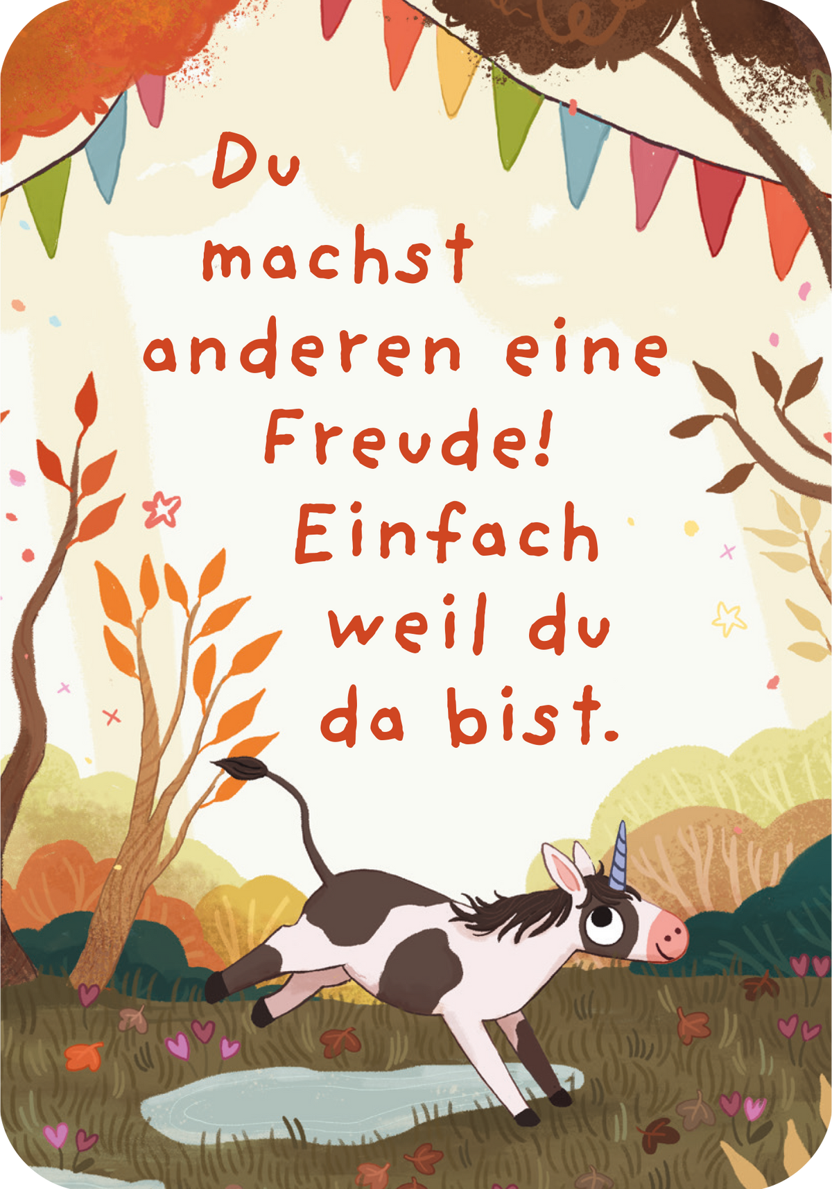 Gezeigt wird eine Innen- oder Zusatzansicht von „Ein Einhorn namens Oktober – Mutmachkarten “.