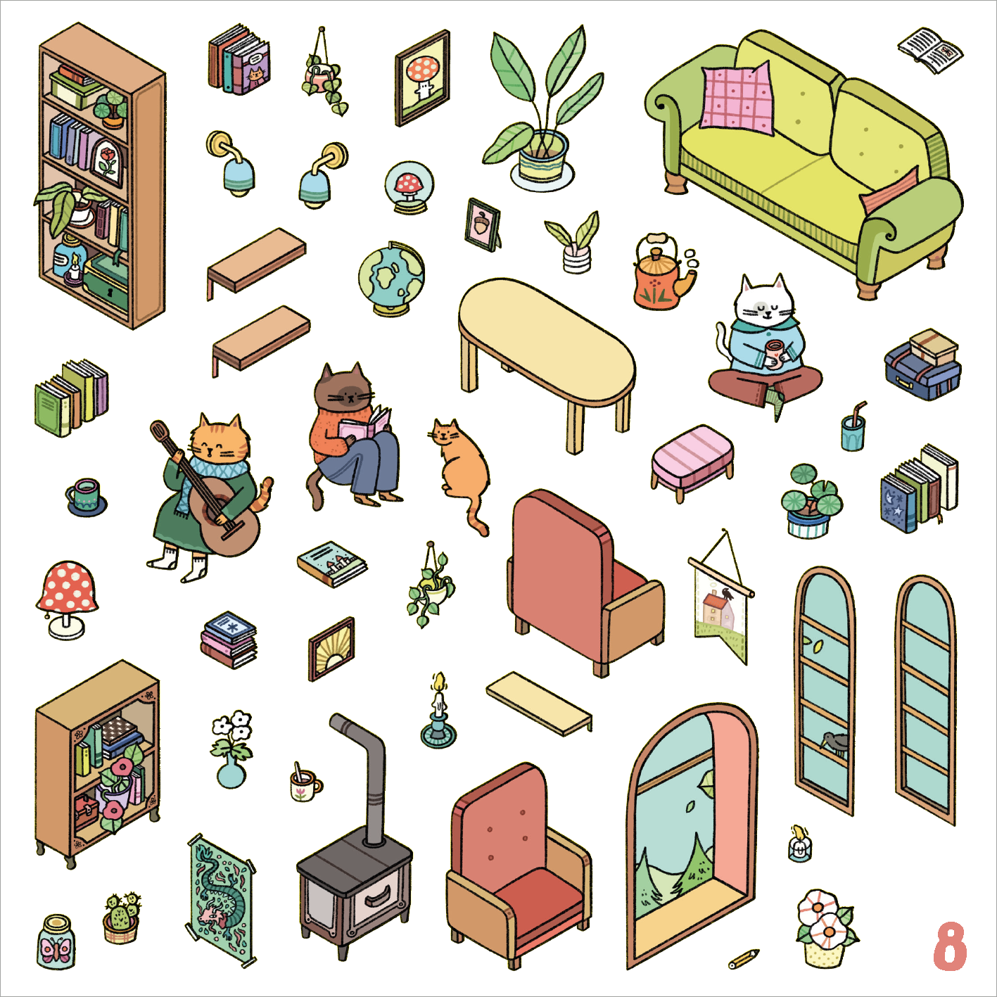 Gezeigt wird eine Innen- oder Zusatzansicht von „Mein 3D-Stickerhaus – Cozy Zuhause“.