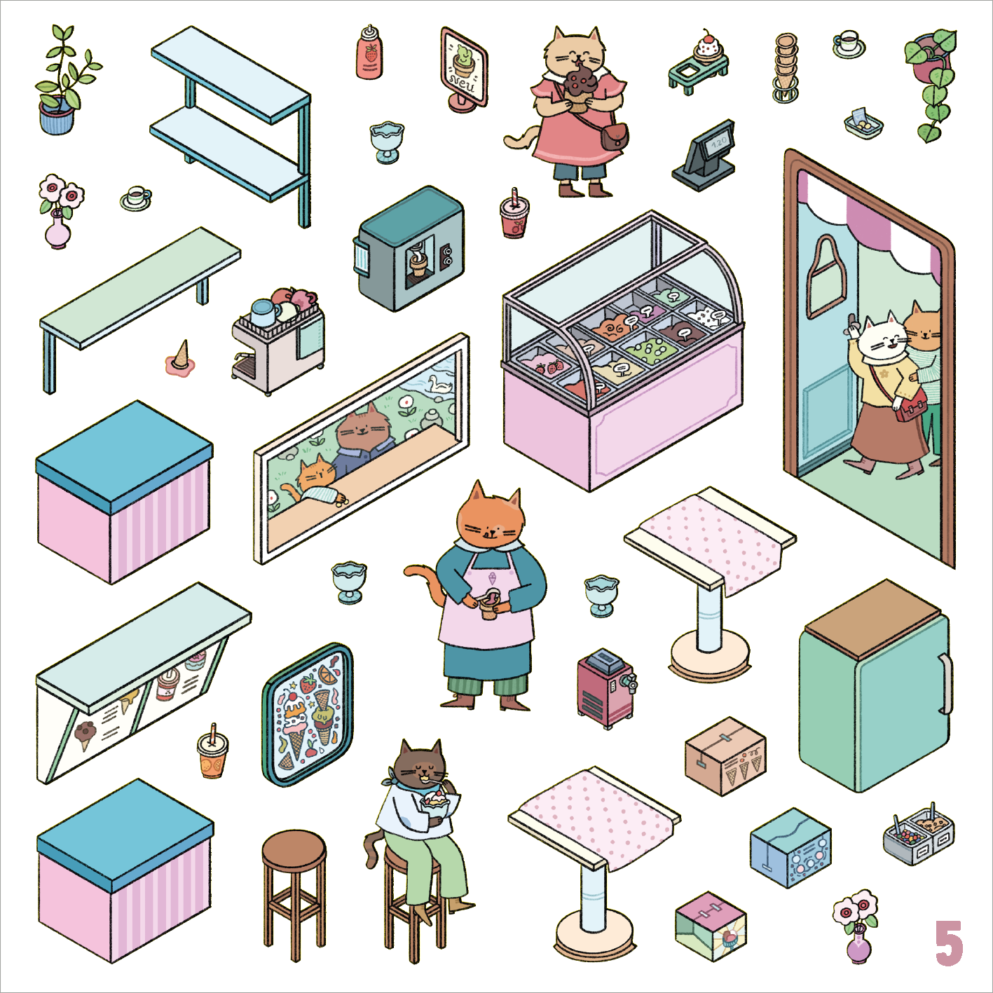 Gezeigt wird eine Innen- oder Zusatzansicht von „Mein 3D-Stickerhaus – Cozy Stadtbummel“.