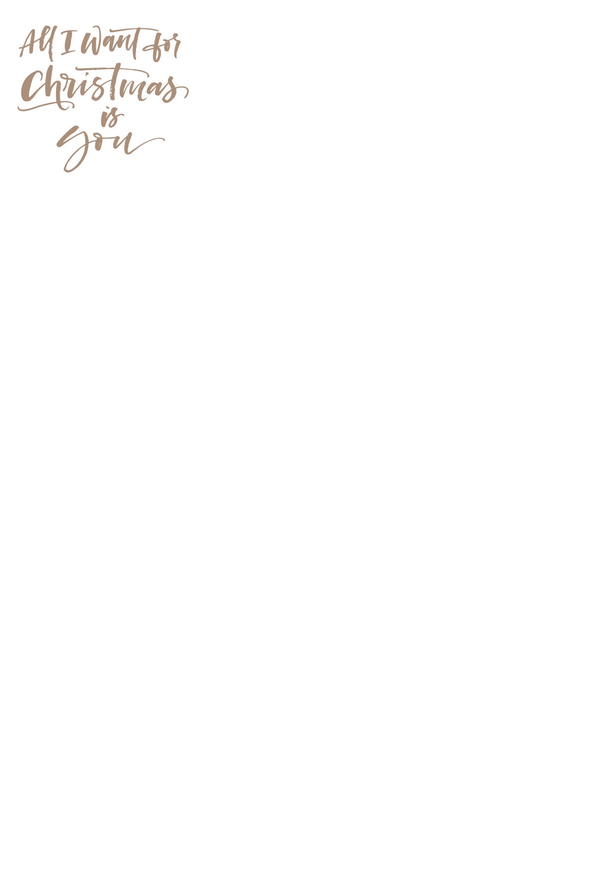 Gezeigt wird eine Innen- oder Zusatzansicht von „Christmas in New York“. Die weiße Seite wird in der oberen linken Ecke von der eleganten, in geschwungener Schrift gehaltenen Aufschrift „All I want for Christmas is You“ in einem sanften Goldton geziert. Die Farben sind warm und einladend, was eine festliche Stimmung unterstreicht. Der restliche Bereich bleibt schlicht und unbeschrieben, um den Fokus auf den Titel zu legen.