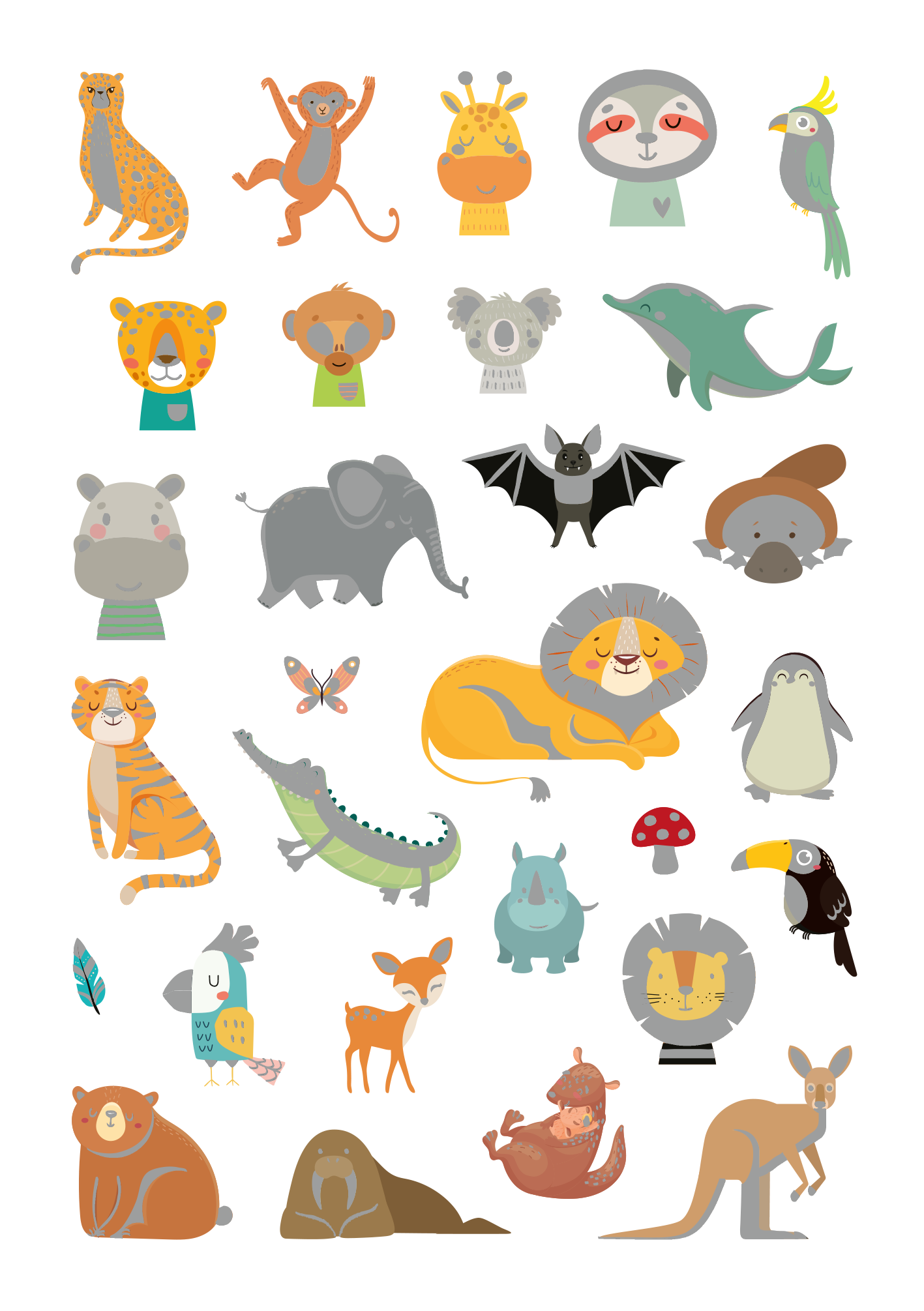 Gezeigt wird eine Innen- oder Zusatzansicht von „Metallic-Sticker – Wilde Tiere“. Die Ansicht zeigt eine bunte Ansammlung von Tiermotiven, darunter ein Löwe, ein Koala, ein Tiger und ein Pinguin. Die Tiere sind in verschiedenen Farben gestaltet, wie Gelb, Grau, Braun und Blau, und weisen unterschiedliche Ausdrucksformen auf. Die Gestaltung ist freundlich und kindgerecht, mit weichen Formen und einer klaren, spielerischen Typografie. Die metallischen Elemente reflektieren das Licht und...
