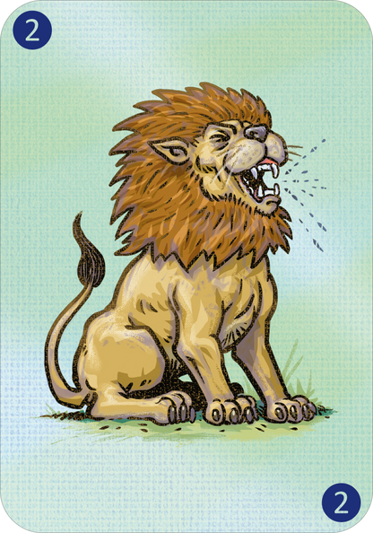 Gezeigt wird eine Innen- oder Zusatzansicht von „Spinn dich aus – Tiergeschichten“. Die Illustration zeigt einen lächelnden Löwen mit einer üppigen, braunen Mähne. Das Tier sitzt auf einer grünen Wiese und ist vor einem sanften, hellgrünen Hintergrund positioniert. Die Farben sind lebendig, mit einem Fokus auf warmen Brauntönen und einem freundlichen Ausdruck. Die Zahl „2“ ist in einem blauen Kreis oben links platziert, was zur klaren, kinderfreundlichen Gestaltung beiträgt.
