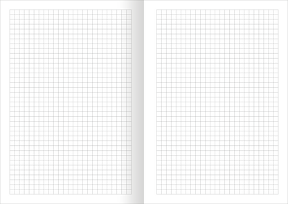 Gezeigt wird eine Innenansicht von „Meine Notizen – Einhorn“. Die Seite ist in einem klaren und strukturierten Format mit einem Rastermuster dargestellt, das aus gleichmäßigen, kleinen Kästchen besteht. Der Hintergrund ist weiß, was eine hohe Lesbarkeit ermöglicht. Die Typografie ist einfach und unauffällig gehalten, wodurch der Fokus auf den Notizen liegt, die der Benutzer einfüllen kann.