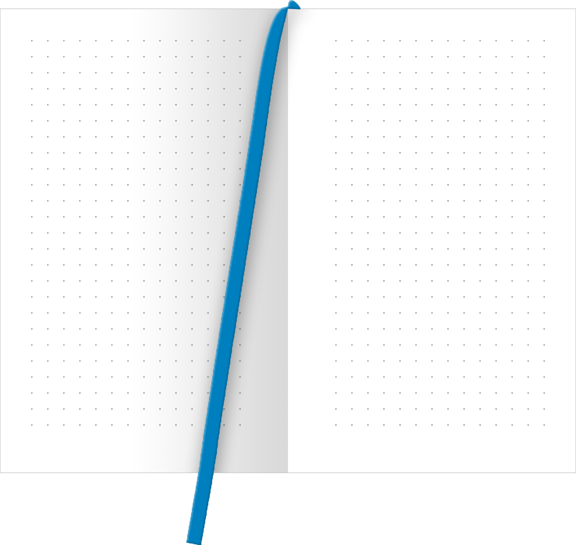 Gezeigt wird eine Innen- oder Zusatzansicht von „myNOTES Papeterie: Notizbuch A6 NOTIZEN - COLOR POP“. Die doppelten, punktierten Seiten sind hell und ermöglichen eine klare Struktur für Notizen. Ein kräftiges, blaues Lesezeichen steht hervor und ergänzt den minimalistischen Look. Die Punkte sind gleichmäßig verteilt und fördern eine übersichtliche Nutzung. Die Farben sind frisch und ansprechend, ideal für kreative Ideen und Organisation.