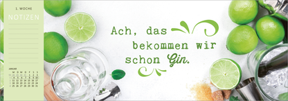 Gezeigt wird eine Innen- oder Zusatzansicht von „Tischkalender Meine Motivation &amp; ich leben gerade getrennt. 2027“. Der Kalender hat einen tiefblauen Hintergrund mit einer strukturierten Oberfläche. Im Vordergrund prangt die Schrift „Meine Motivation &amp; ich“ in eleganten, goldfarbenen Buchstaben. Darunter steht „LEBEN GERADE GETRENNT.“ in klarer, weißer Typografie. Ein blauer Kreis mit dem Text „WOCHENPLANER 2027“ ergänzt das Design. Die Spiralbindung am oberen Rand...