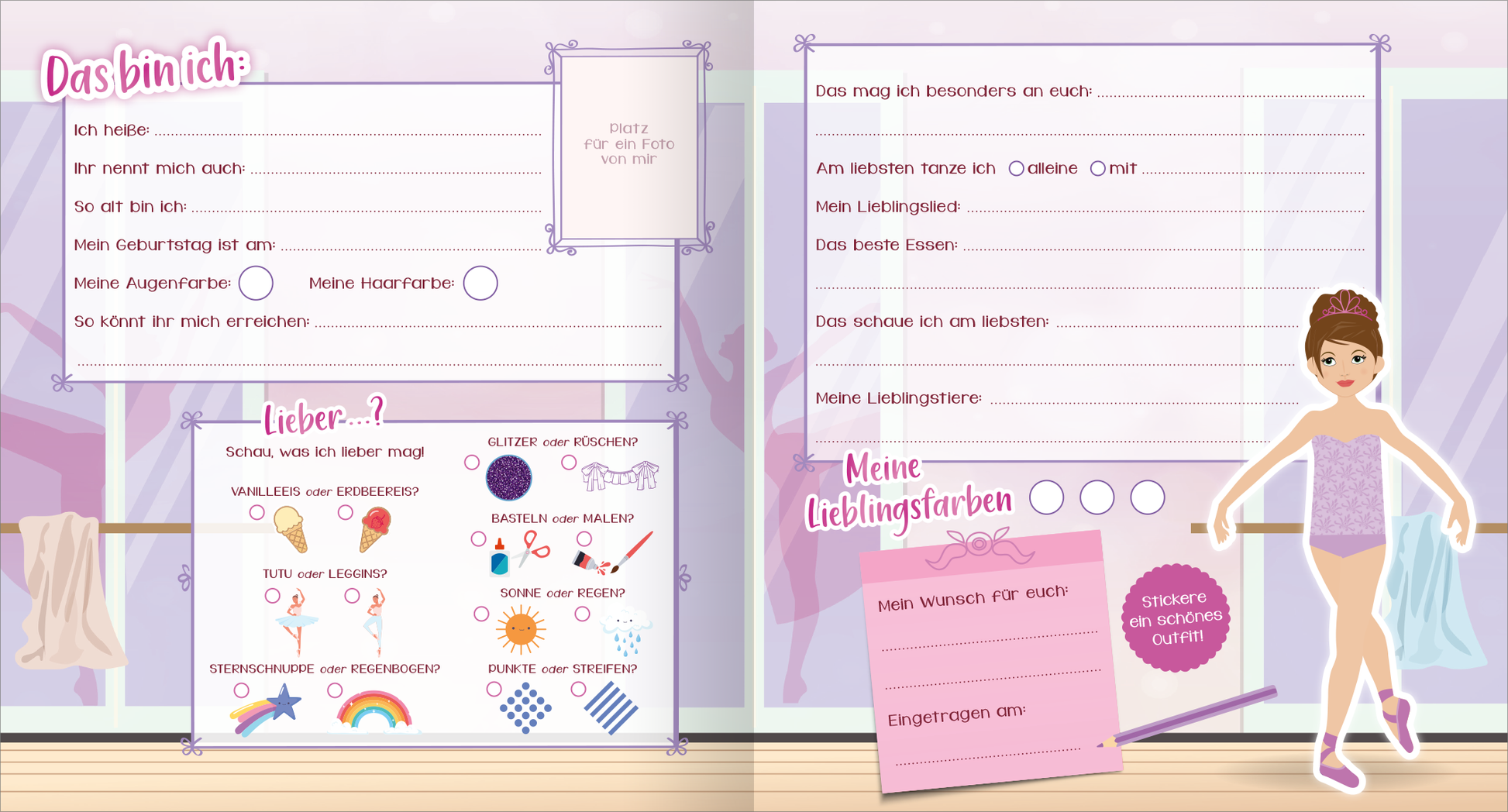 Gezeigt wird eine Innen- oder Zusatzansicht von „Sticker-Anziehpuppen – Mein Freundebuch (Ballerina)“.